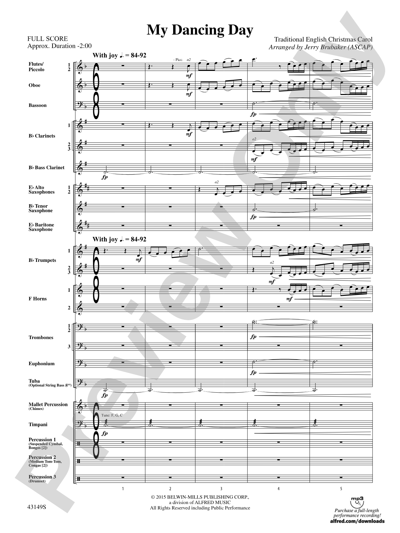 My Dancing Day: Concert Band Conductor Score & Parts