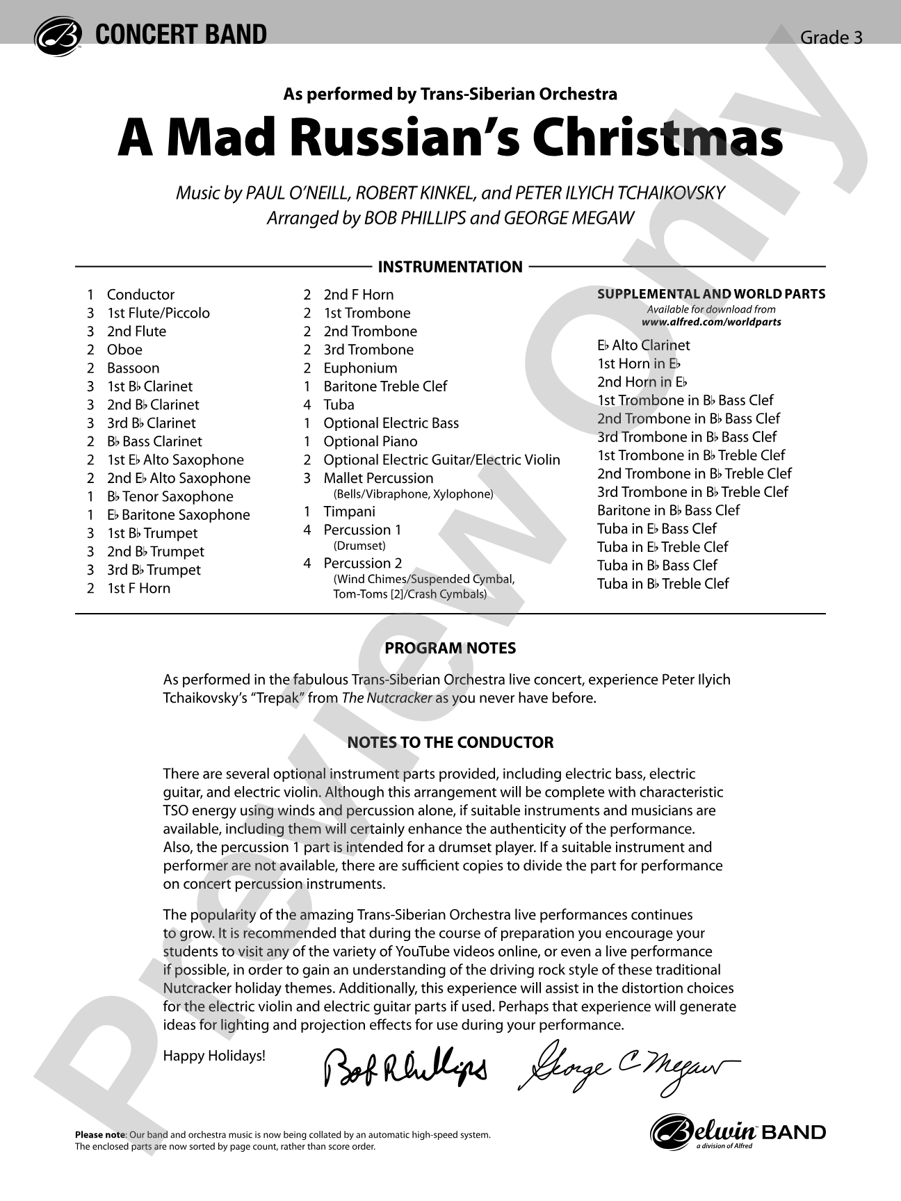 A Mad Russian's Christmas: Concert Band Conductor Score & Parts