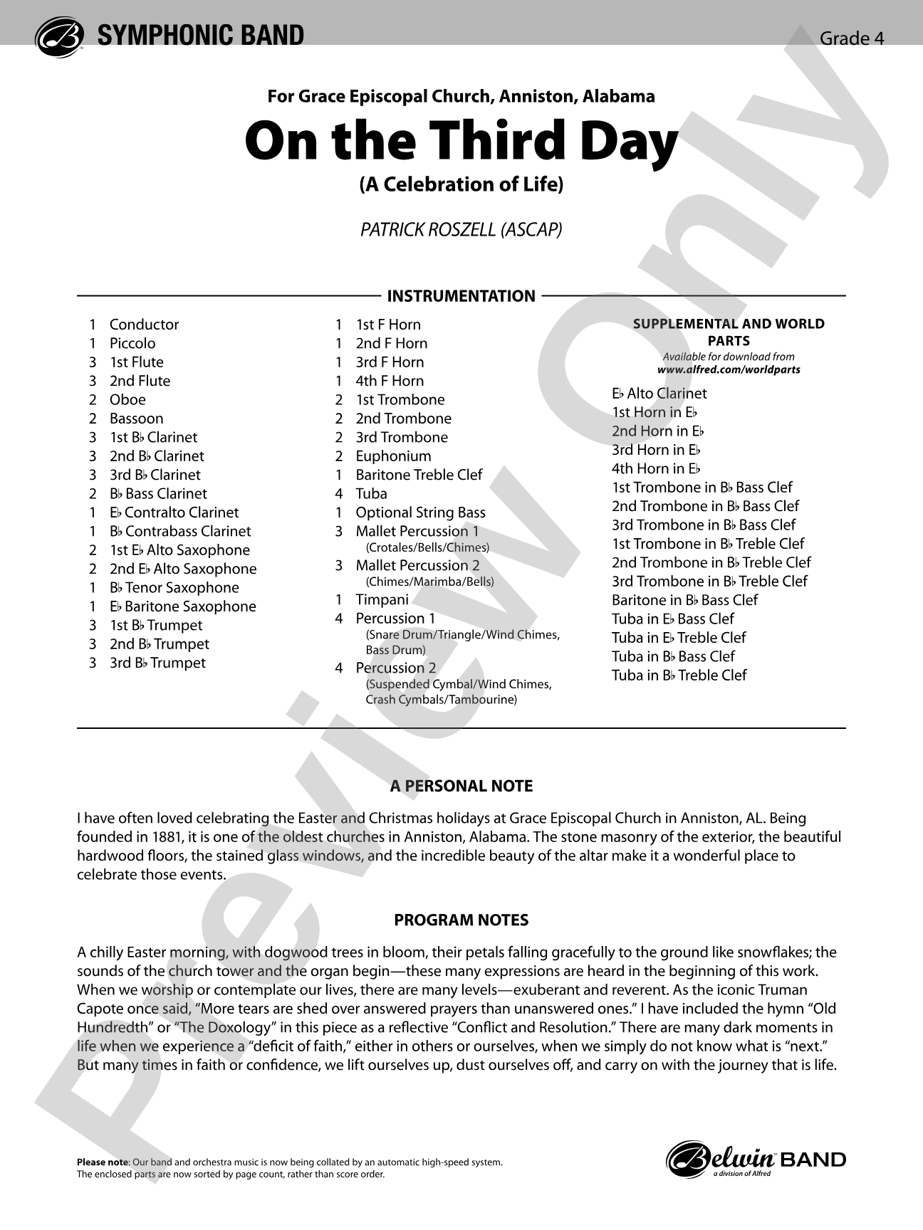 On the Third Day: Concert Band Conductor Score & Parts