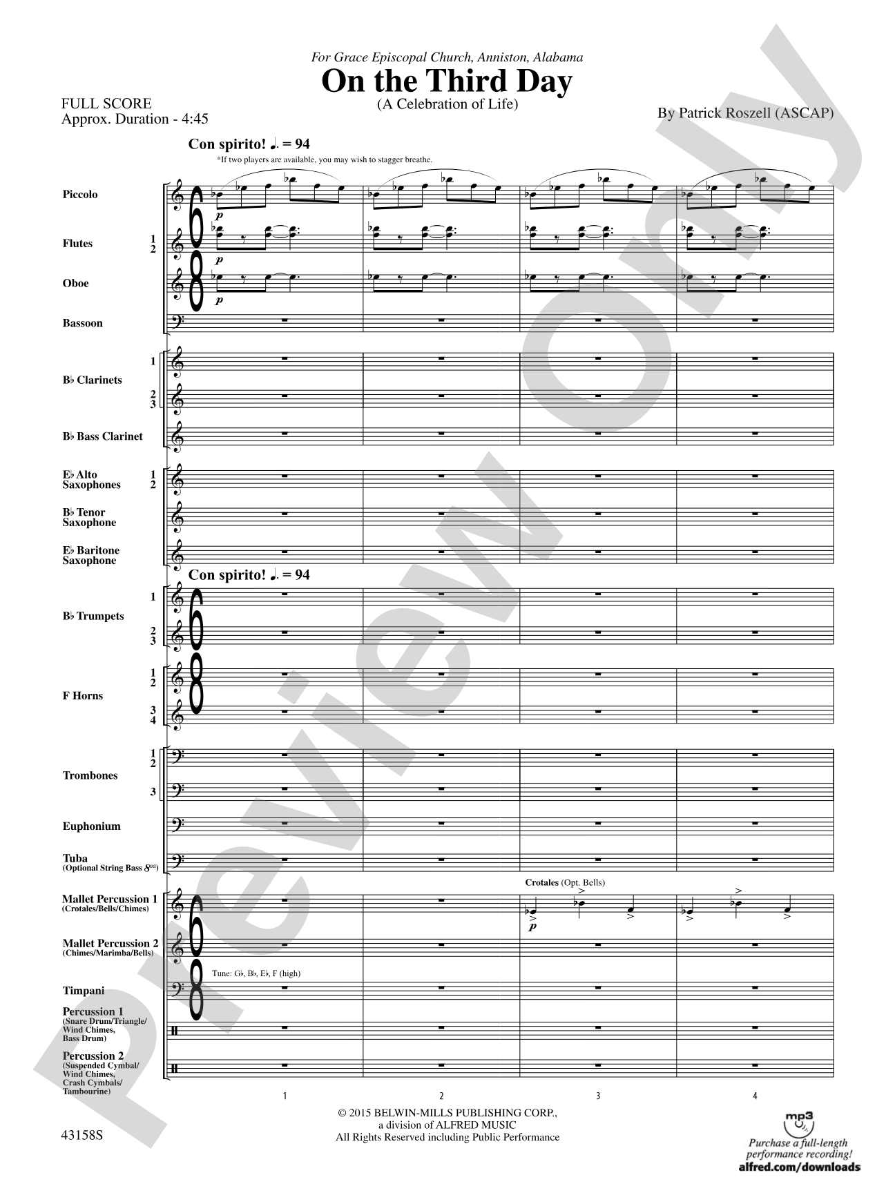 On the Third Day: Concert Band Conductor Score & Parts
