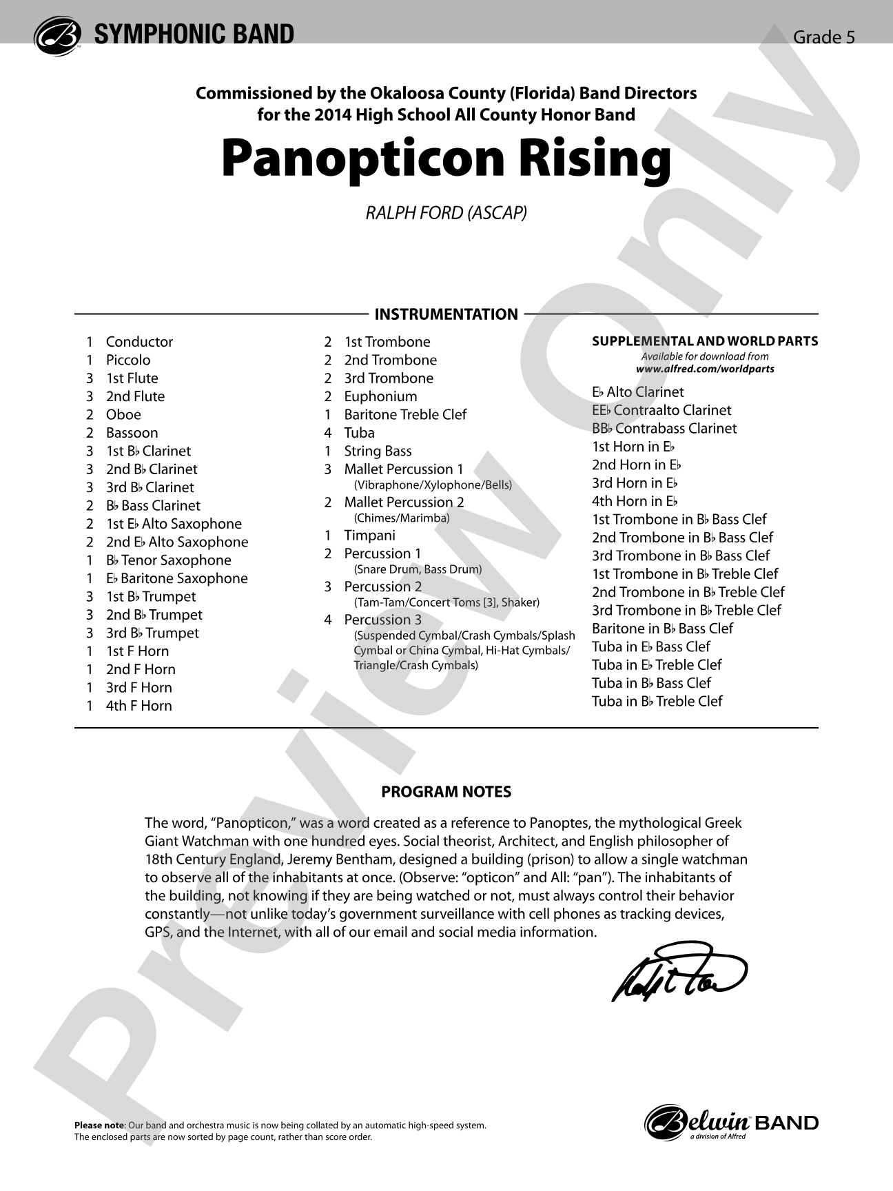 Panopticon Rising: Concert Band Conductor Score & Parts