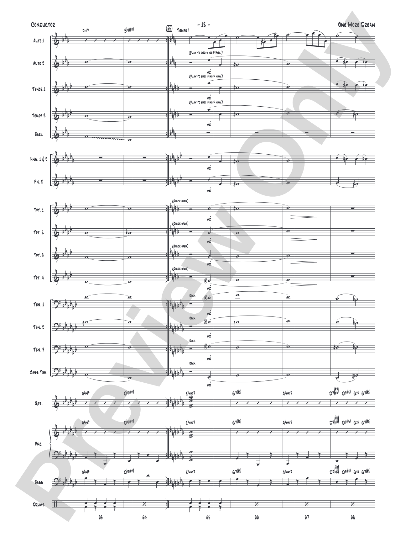 One More Dream: Jazz Ensemble Conductor Score & Parts