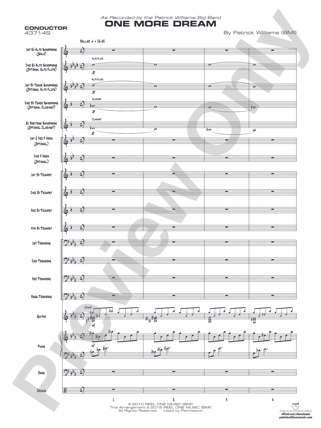 One More Dream: Jazz Ensemble Conductor Score & Parts