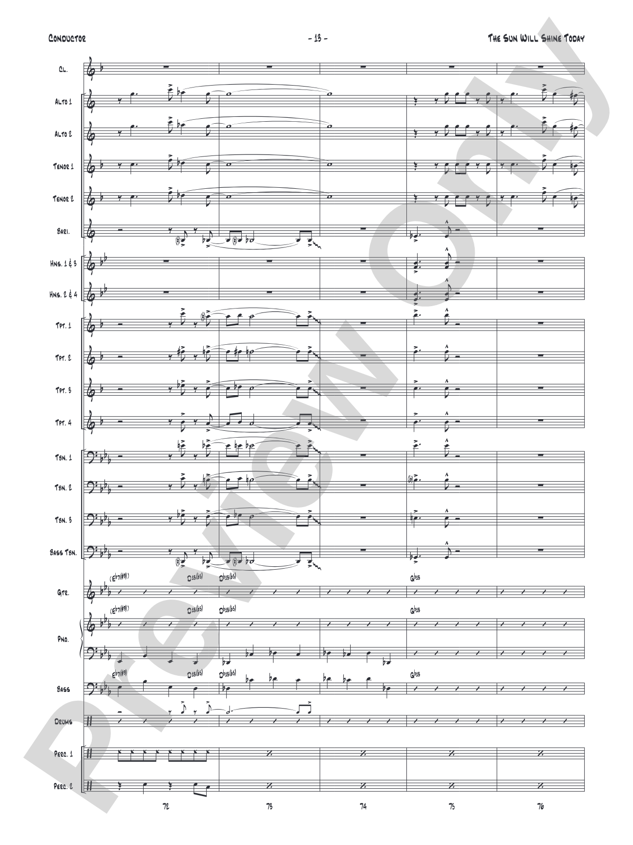 The Sun Will Shine Today: Jazz Ensemble Conductor Score & Parts