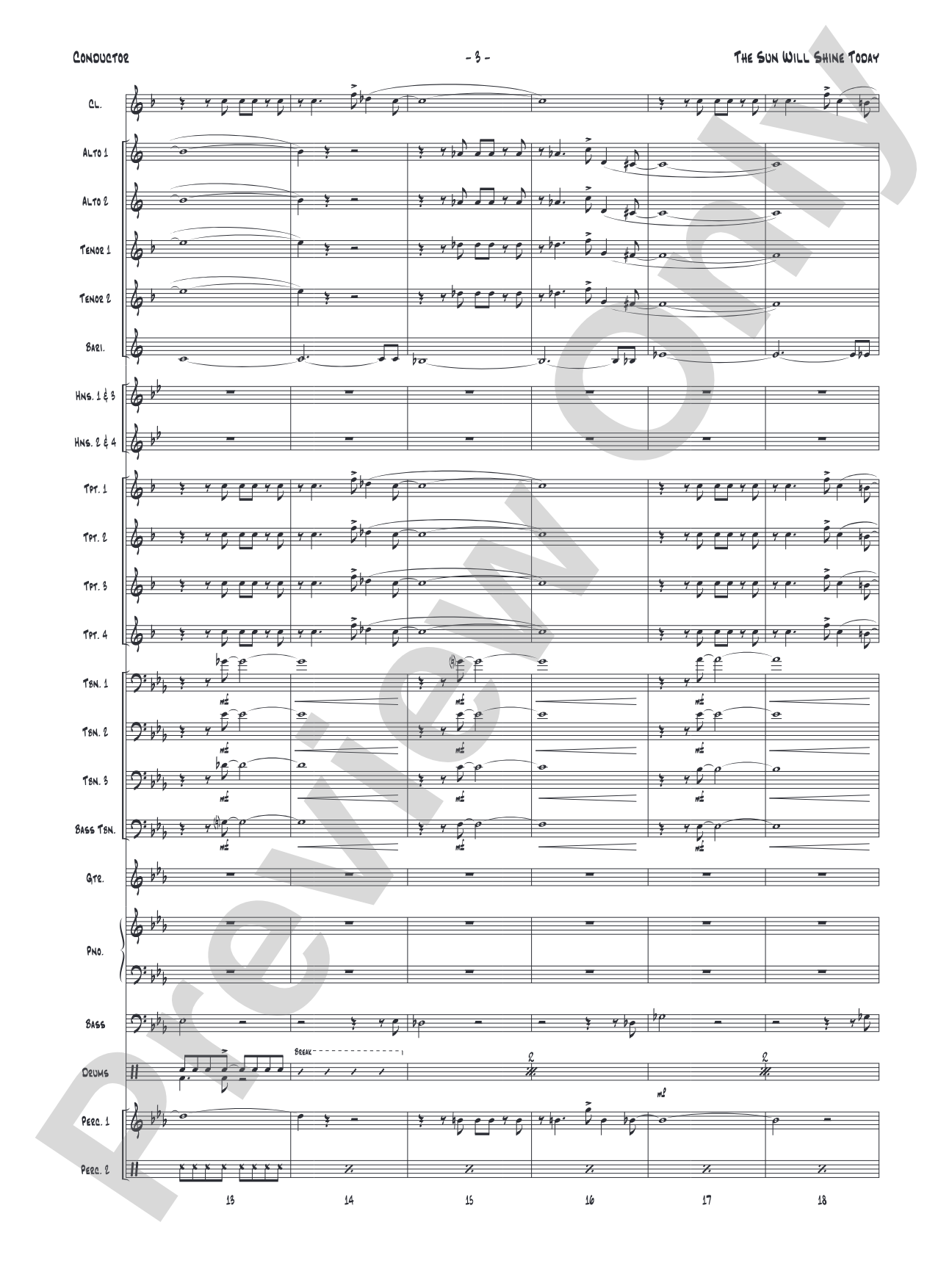 The Sun Will Shine Today: Jazz Ensemble Conductor Score & Parts