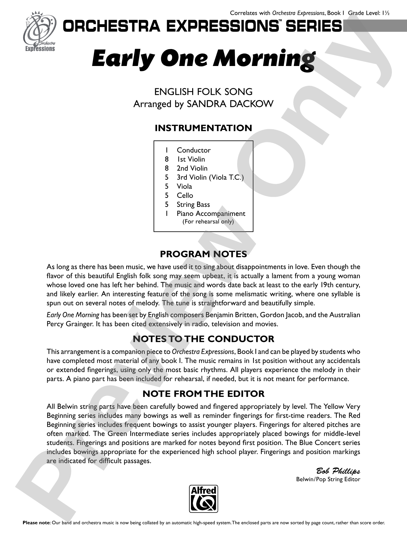 Early One Morning: String Orchestra Conductor Score & Parts