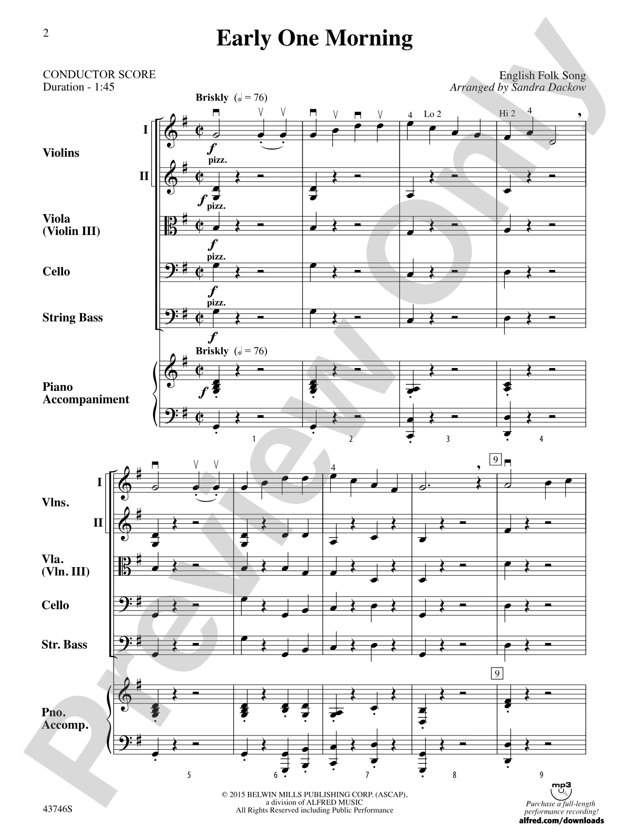 Early One Morning: String Orchestra Conductor Score & Parts