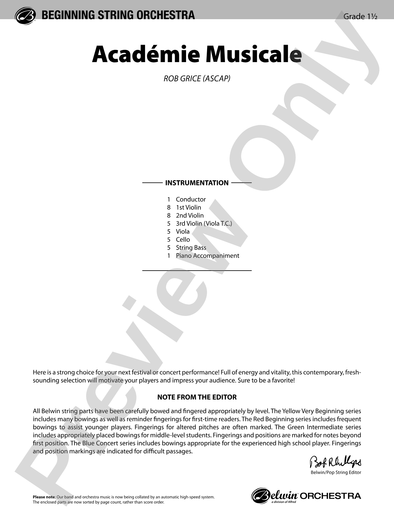 Academié Musicale: String Orchestra Conductor Score & Parts