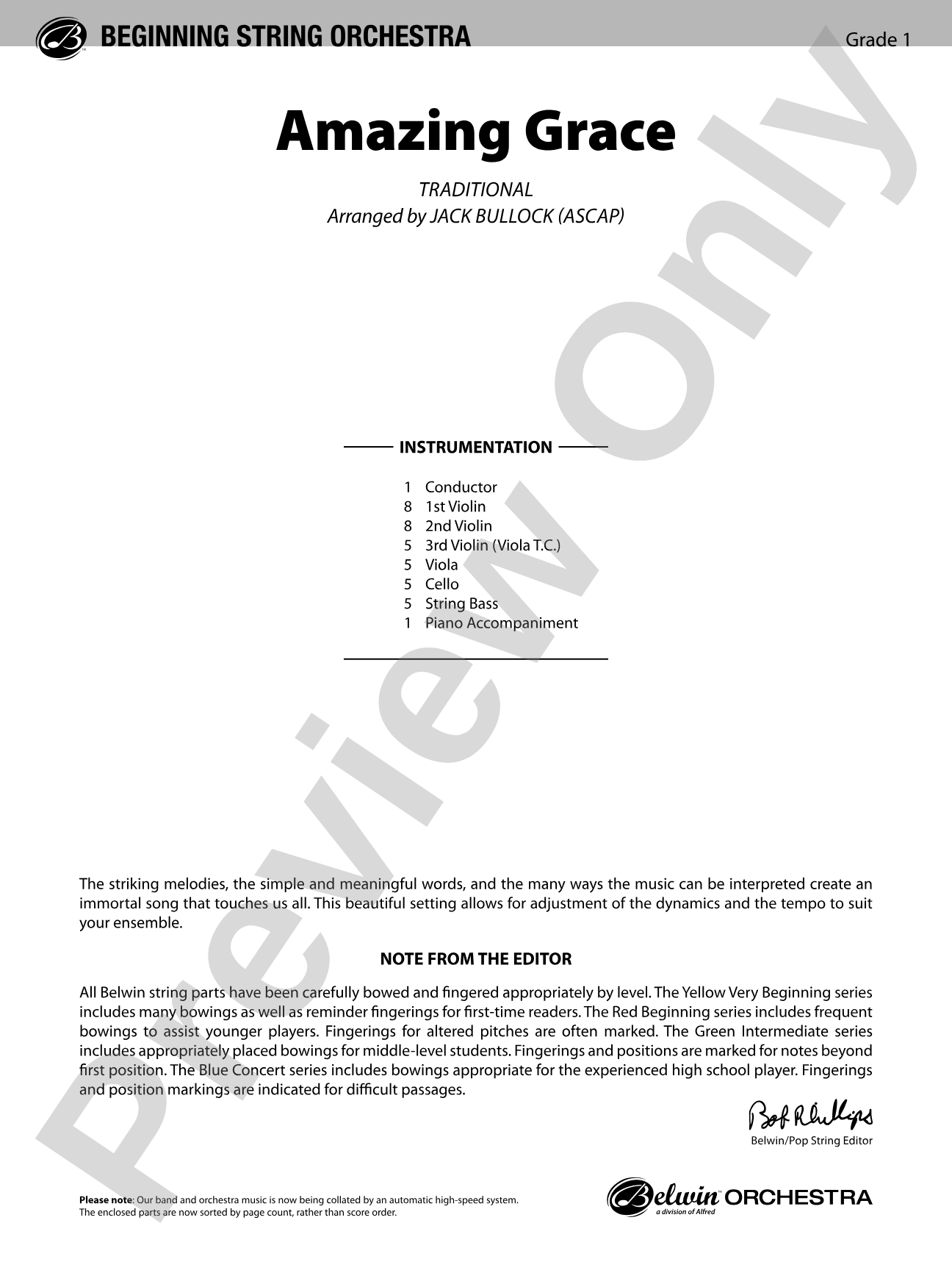 Amazing Grace: String Orchestra Conductor Score & Parts