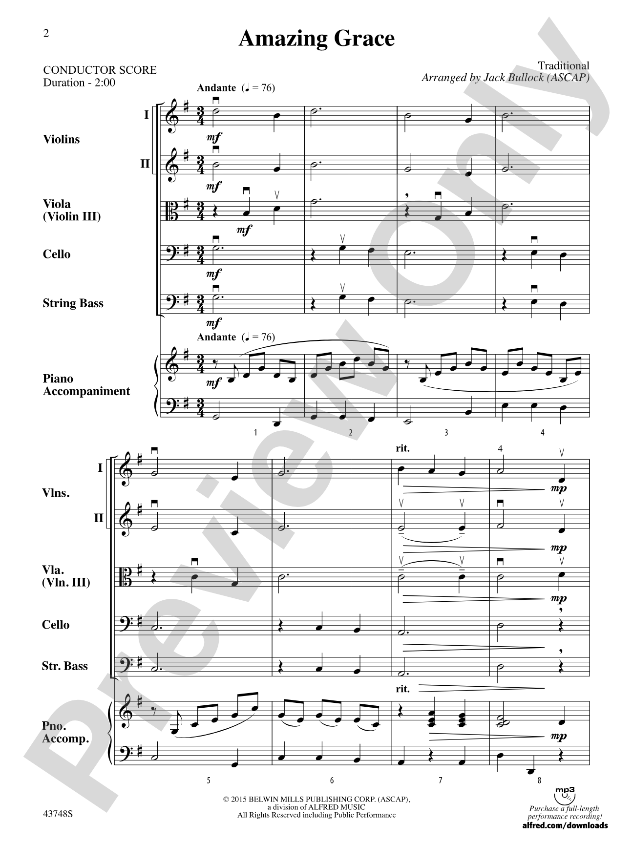 Amazing Grace: String Orchestra Conductor Score & Parts