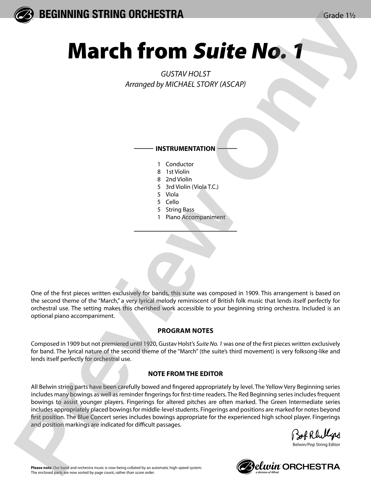 March from Suite No. 1: String Orchestra Conductor Score & Parts