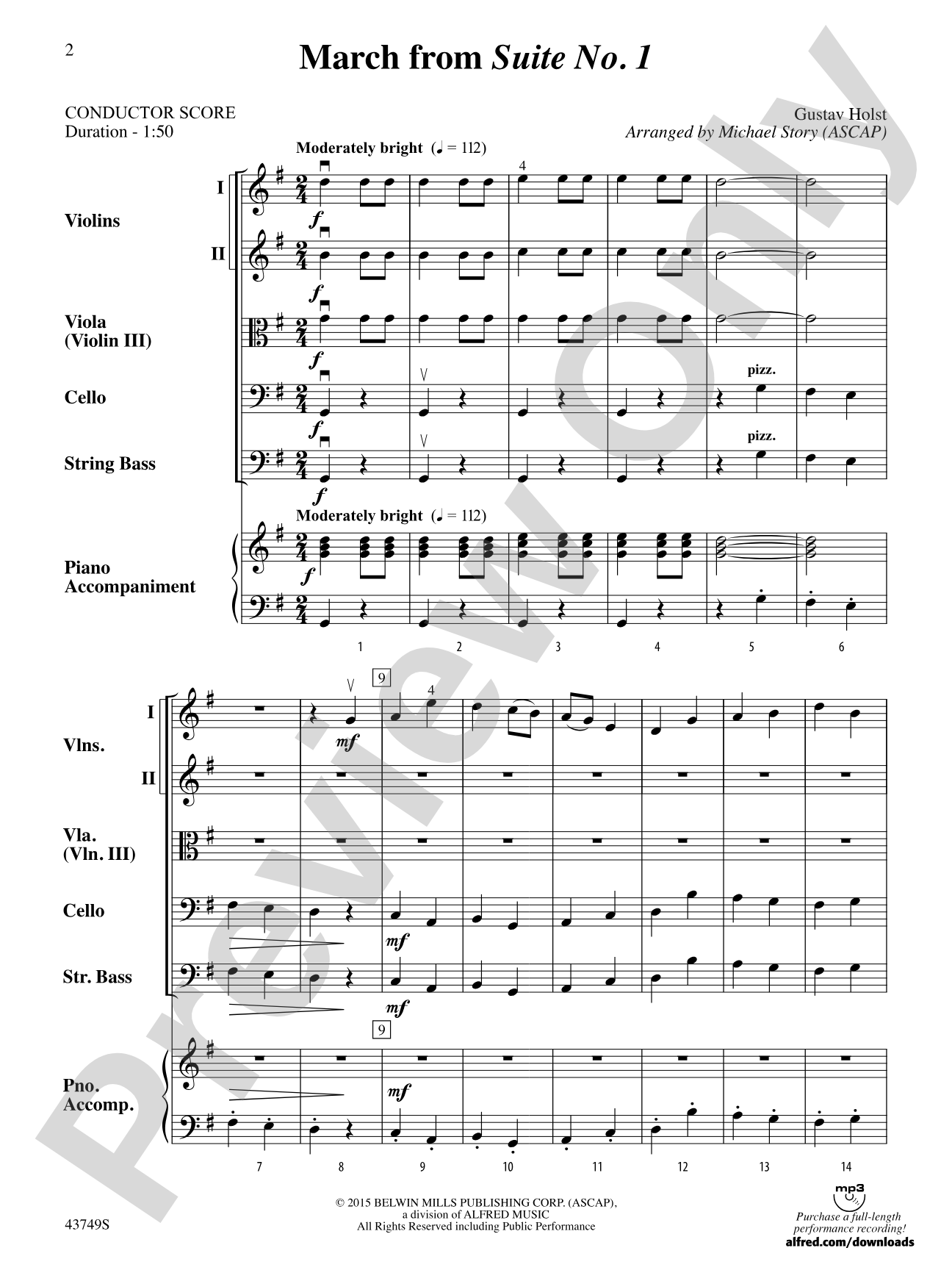 March from Suite No. 1: String Orchestra Conductor Score & Parts