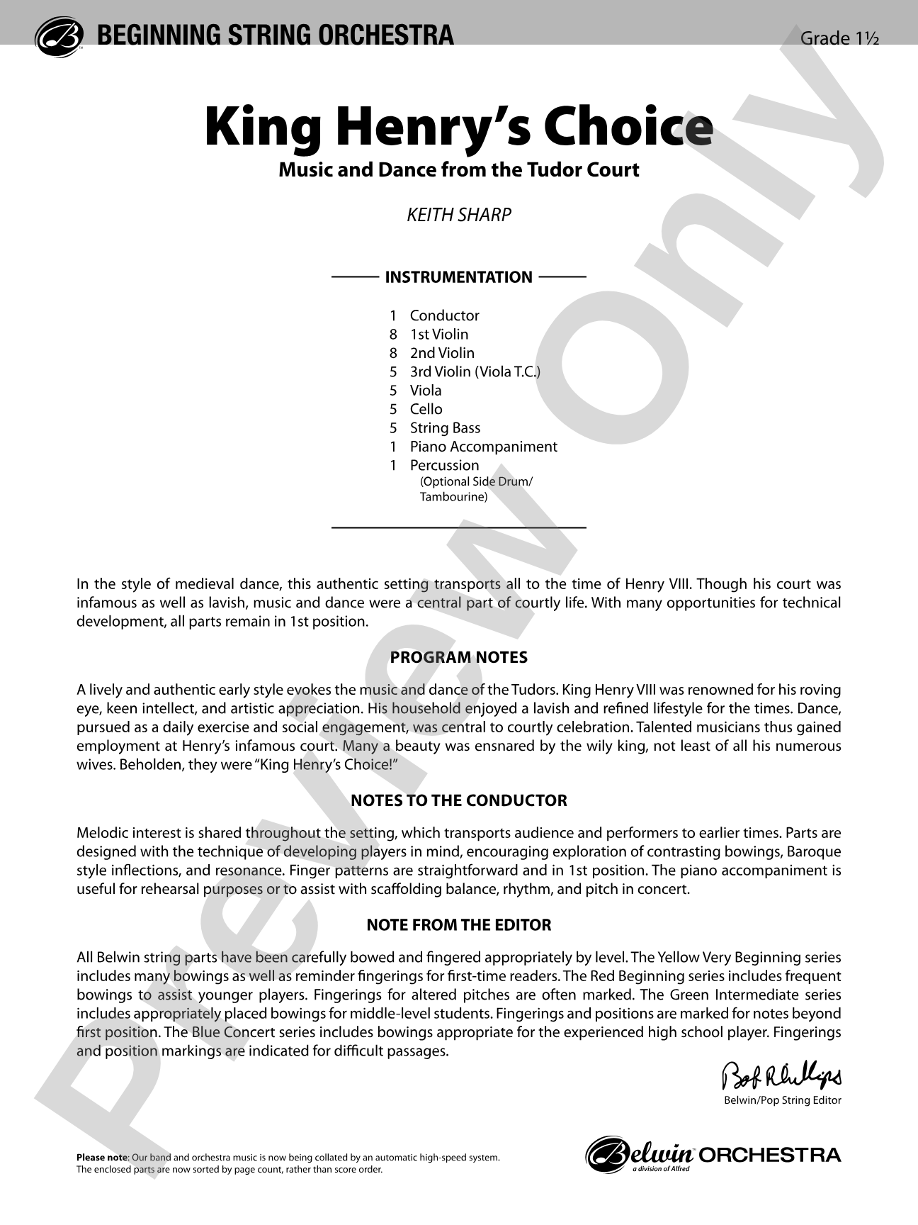 King Henry's Choice: String Orchestra Conductor Score & Parts