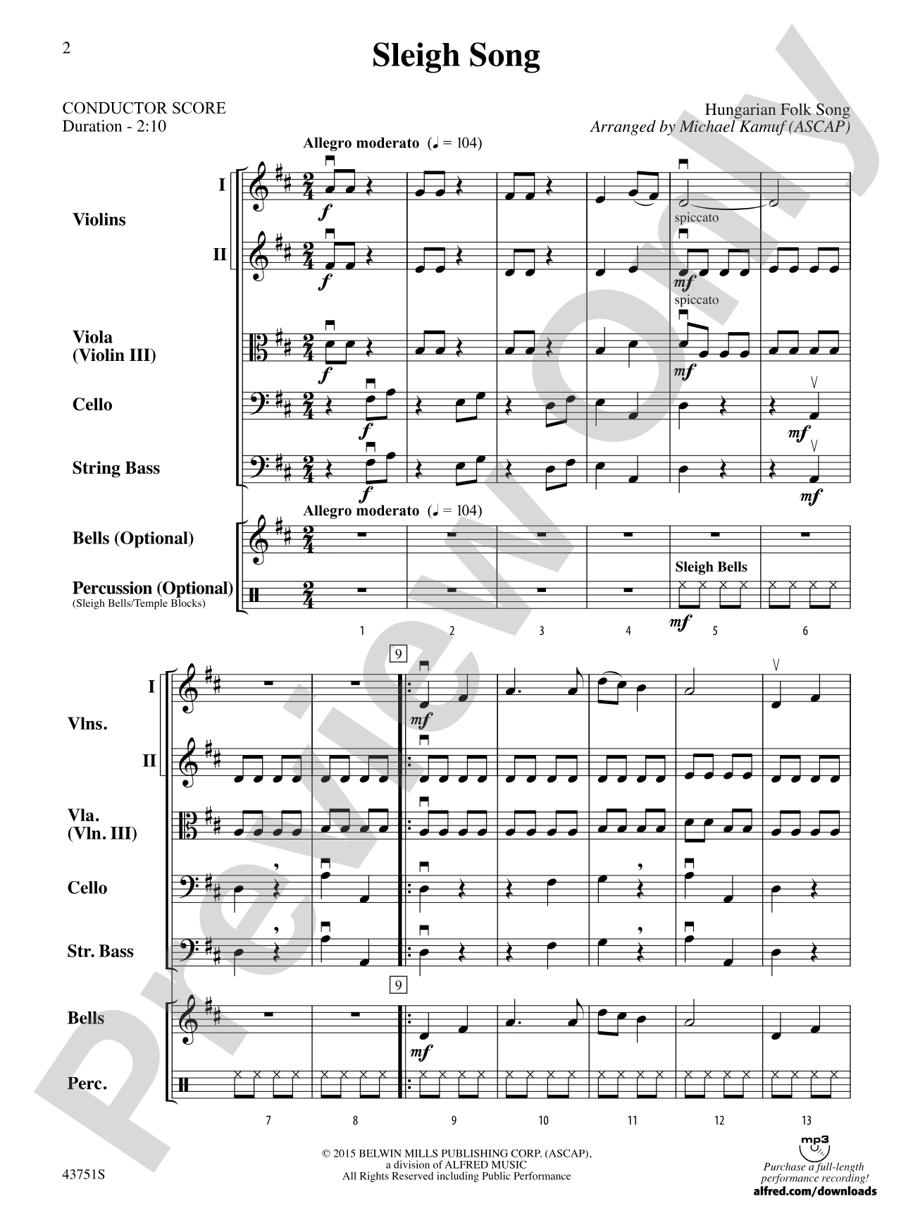 Sleigh Song: String Orchestra Conductor Score & Parts
