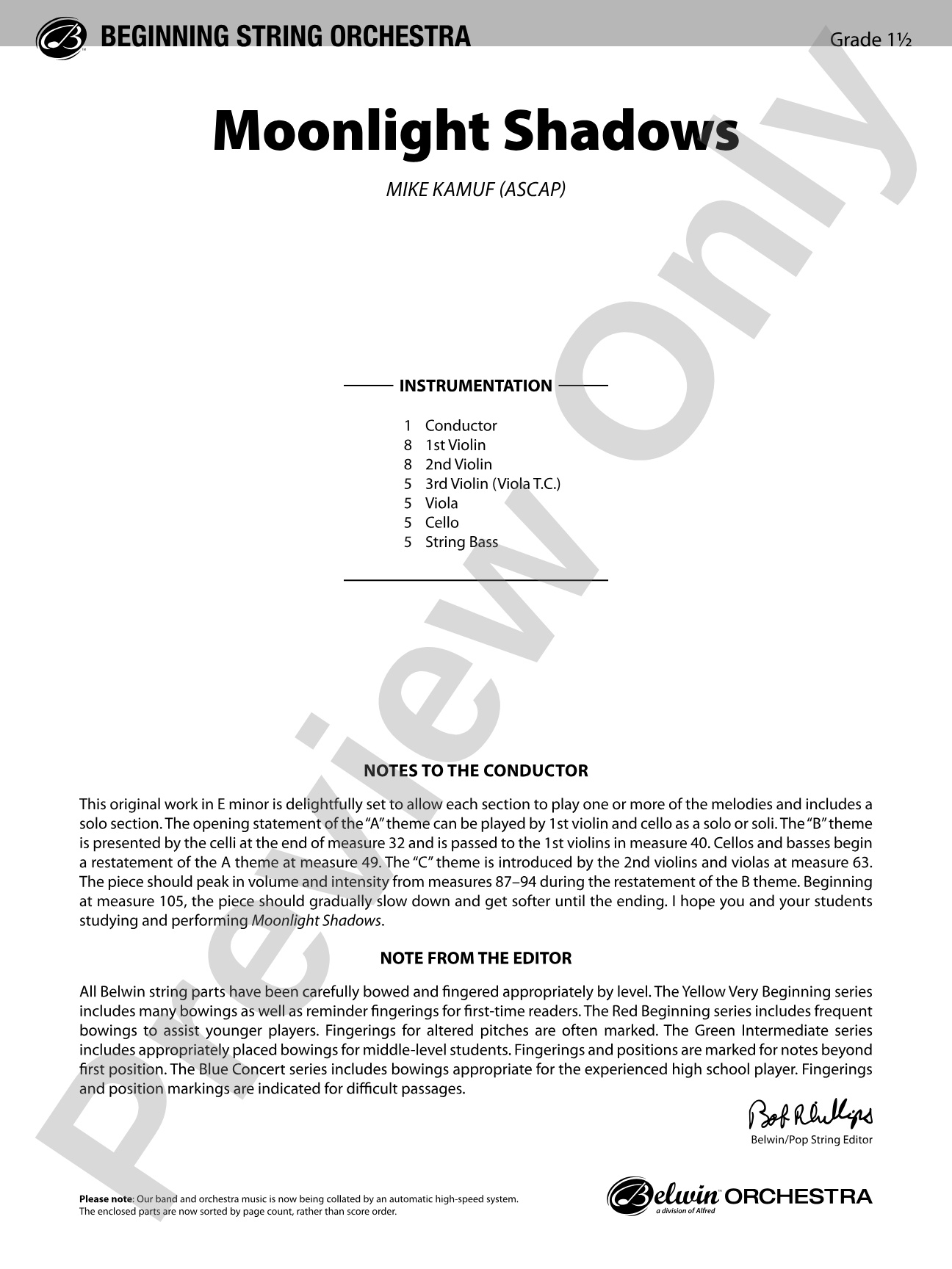 Moonlight Shadows: String Orchestra Conductor Score & Parts