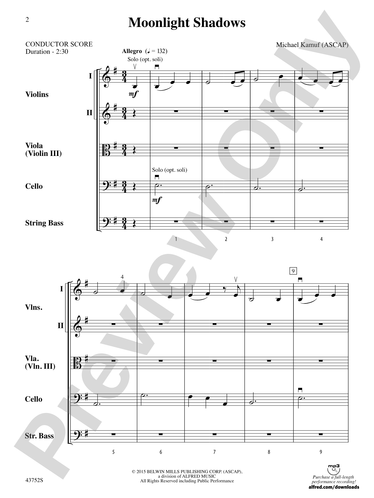 Moonlight Shadows: String Orchestra Conductor Score & Parts