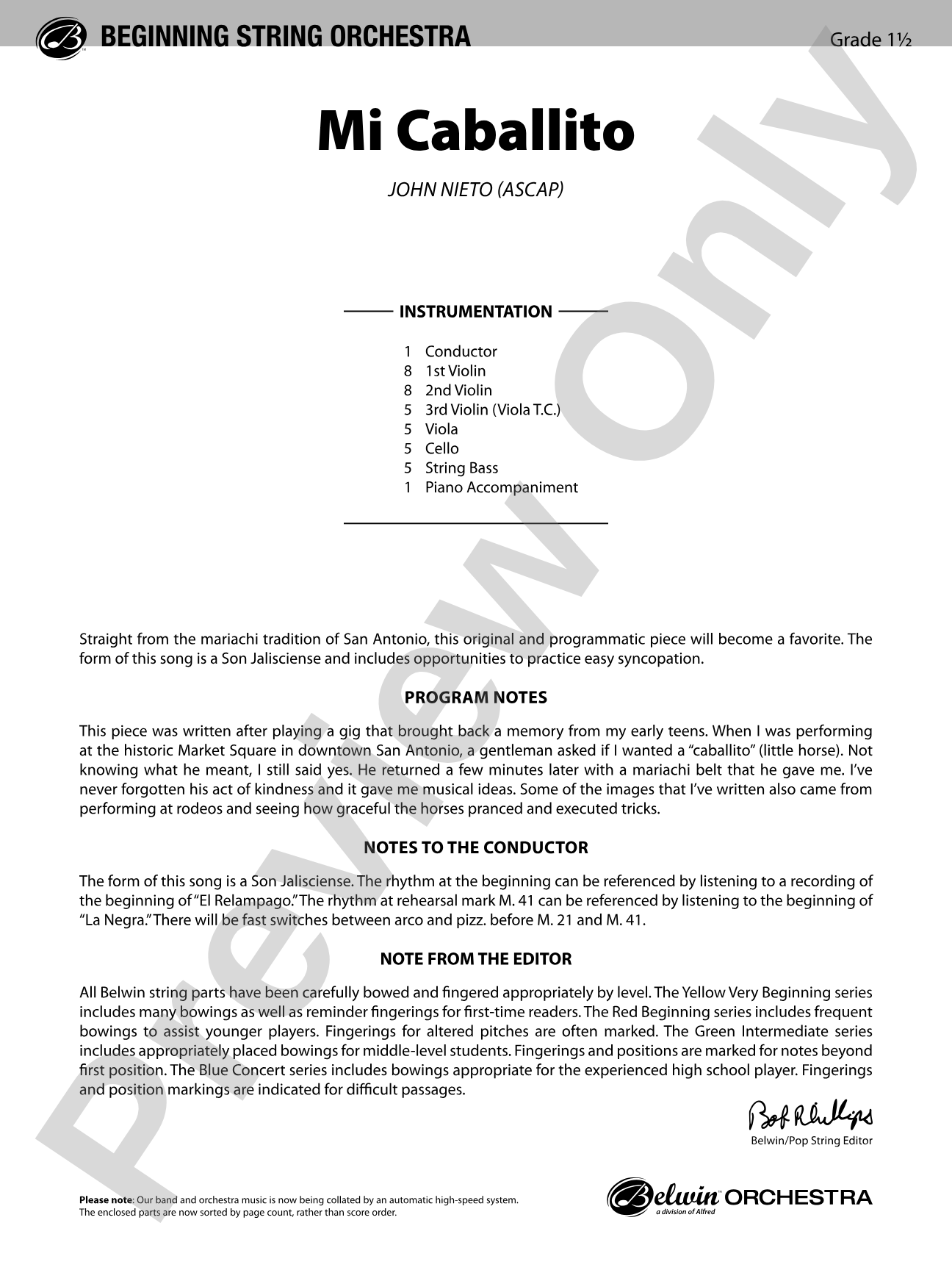 Mi Caballito: String Orchestra Conductor Score & Parts