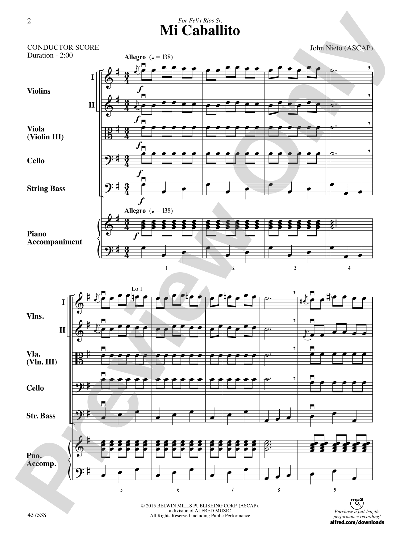 Mi Caballito: String Orchestra Conductor Score & Parts
