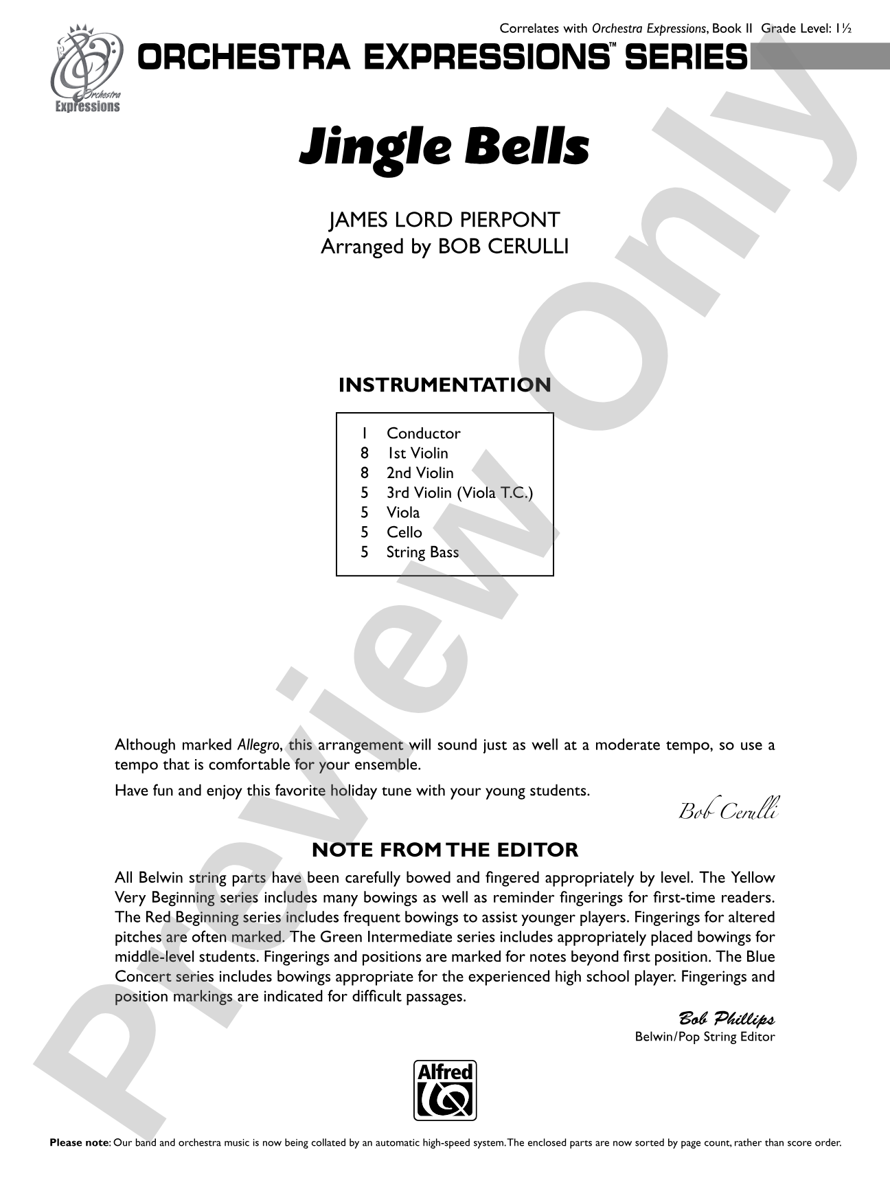 Jingle Bells: String Orchestra Conductor Score & Parts