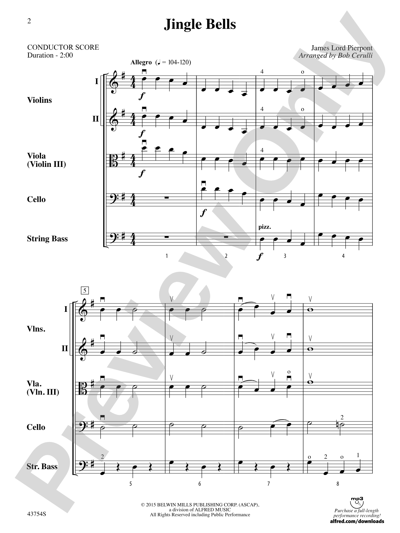 Jingle Bells: String Orchestra Conductor Score & Parts