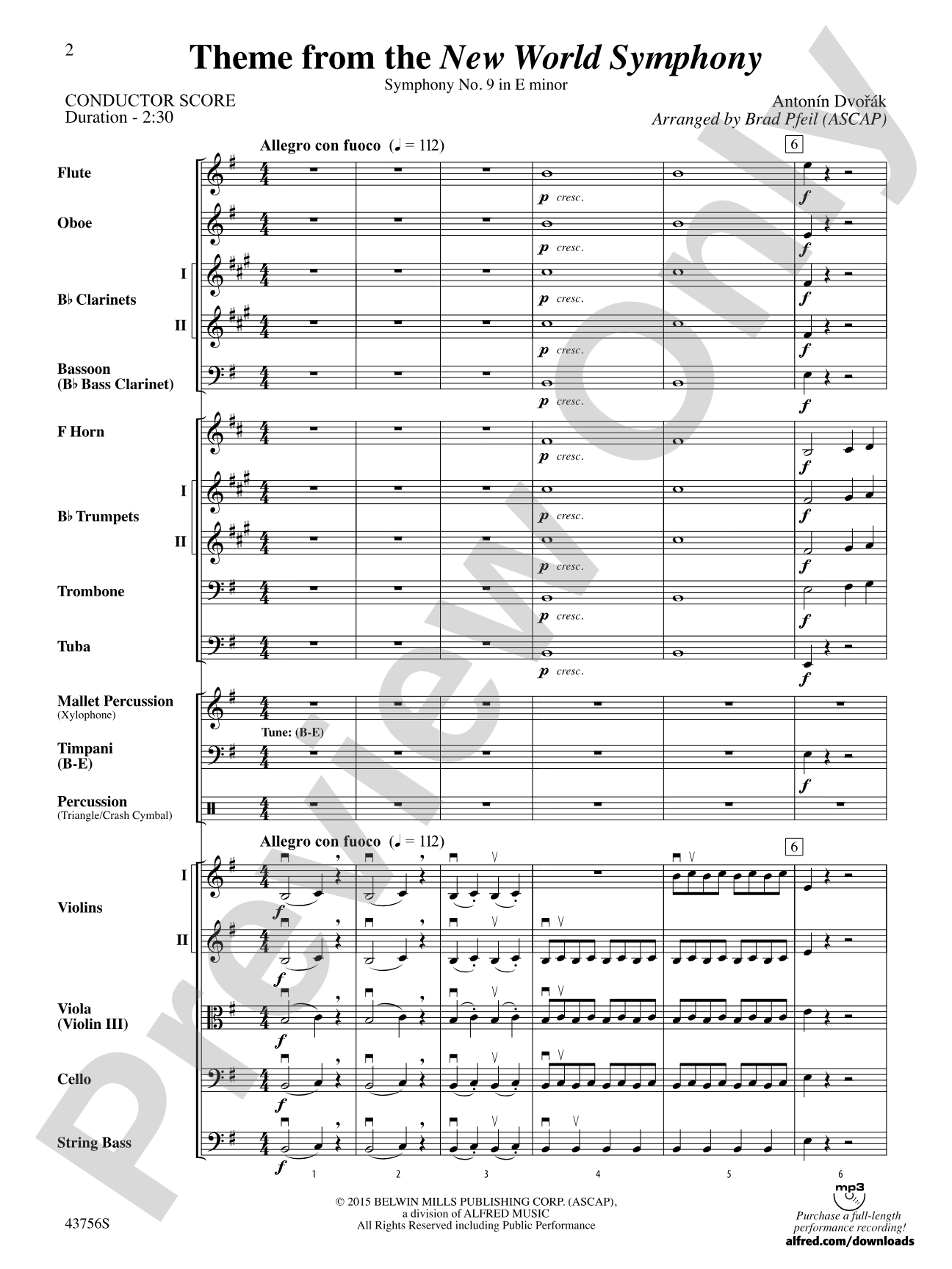 New World Symphony, Theme from the: Full Orchestra Conductor Score & Parts