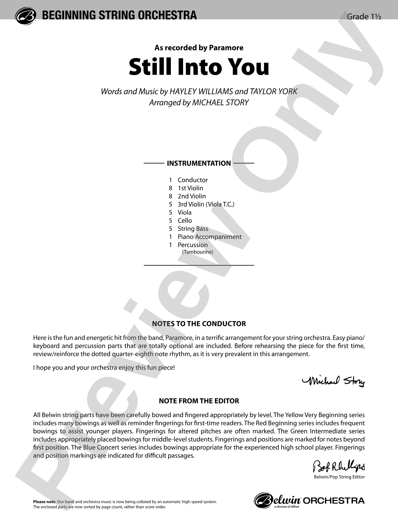 Still Into You: String Orchestra Conductor Score & Parts