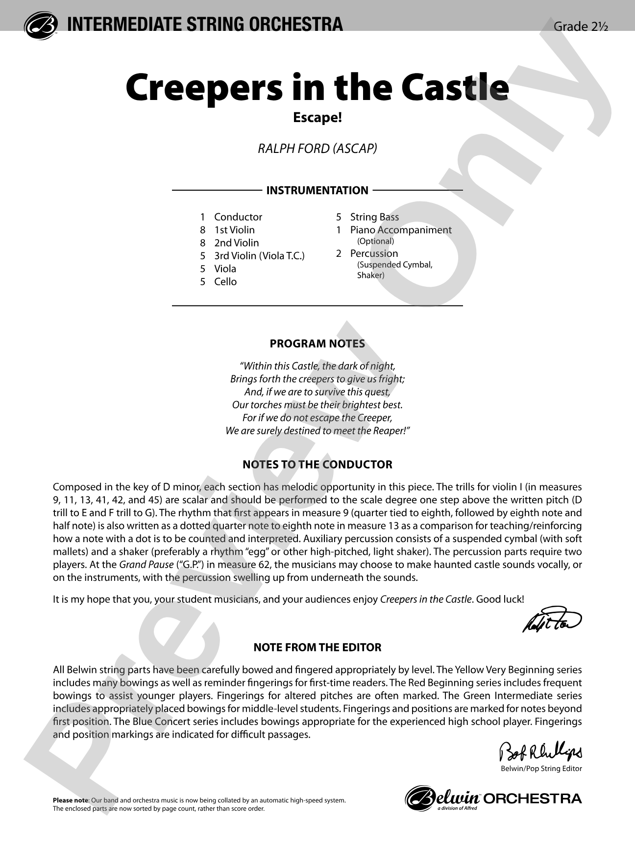 Creepers in the Castle: String Orchestra Conductor Score & Parts