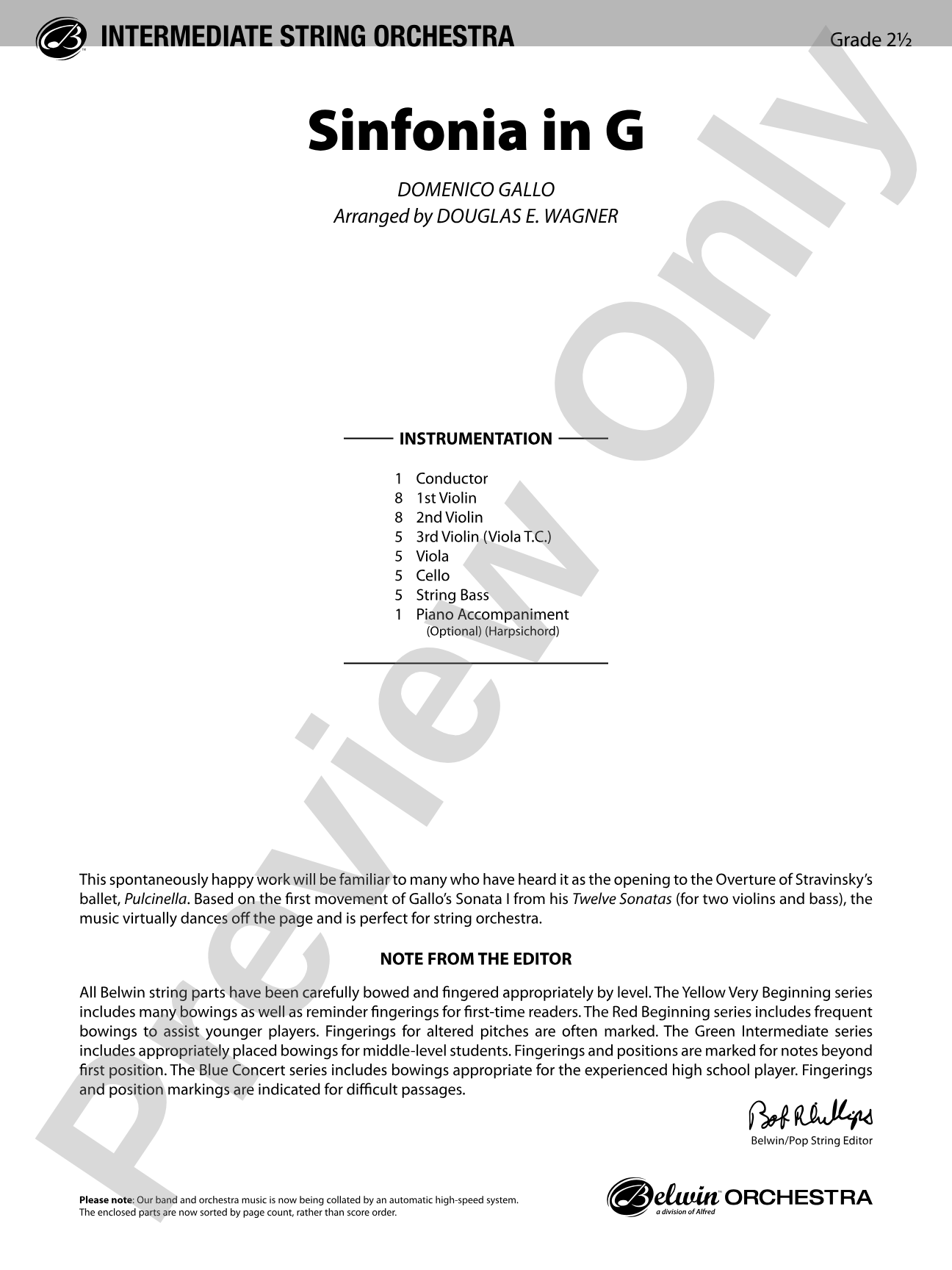 Sinfonia in G: String Orchestra Conductor Score & Parts