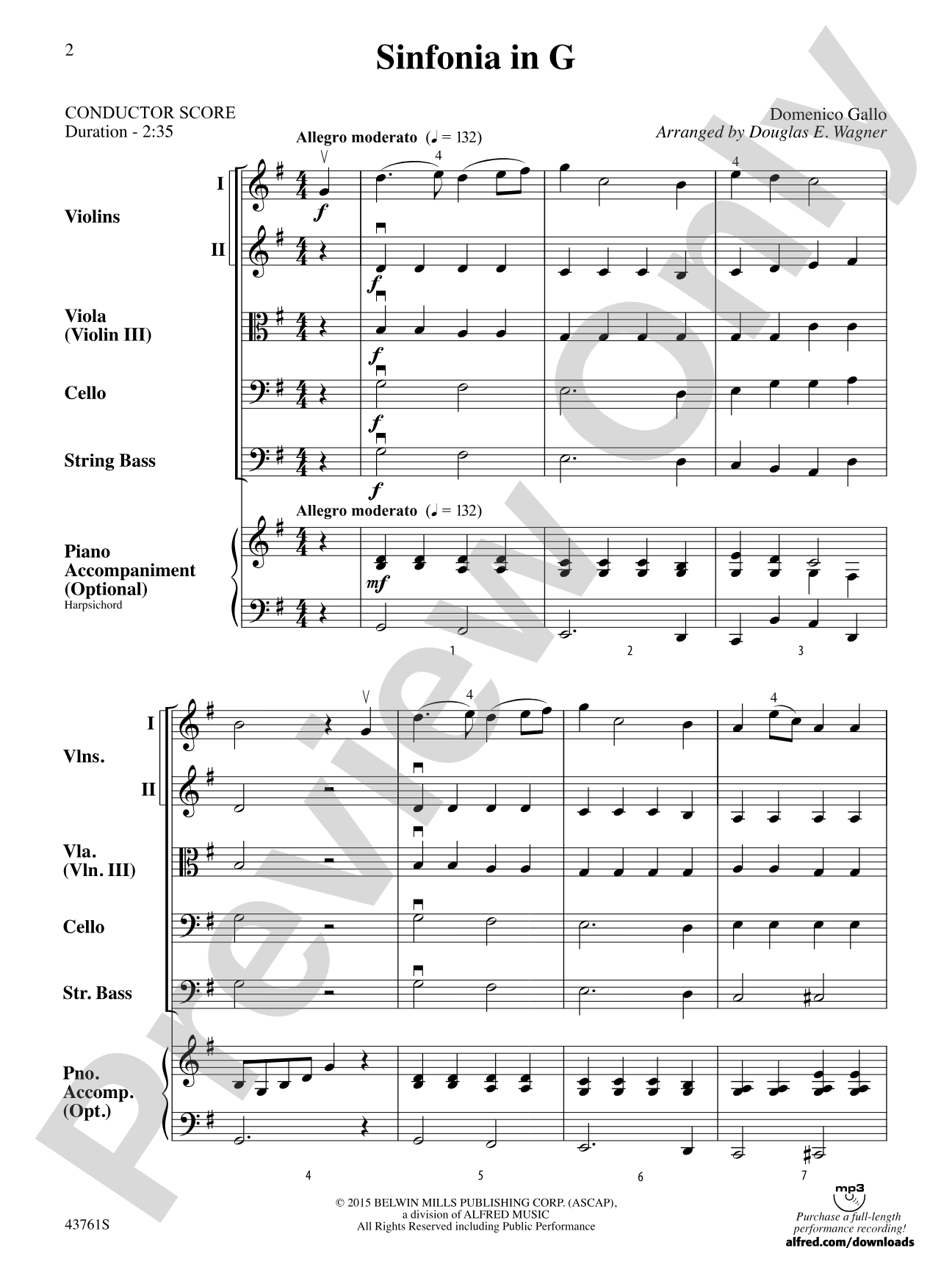 Sinfonia in G: String Orchestra Conductor Score & Parts