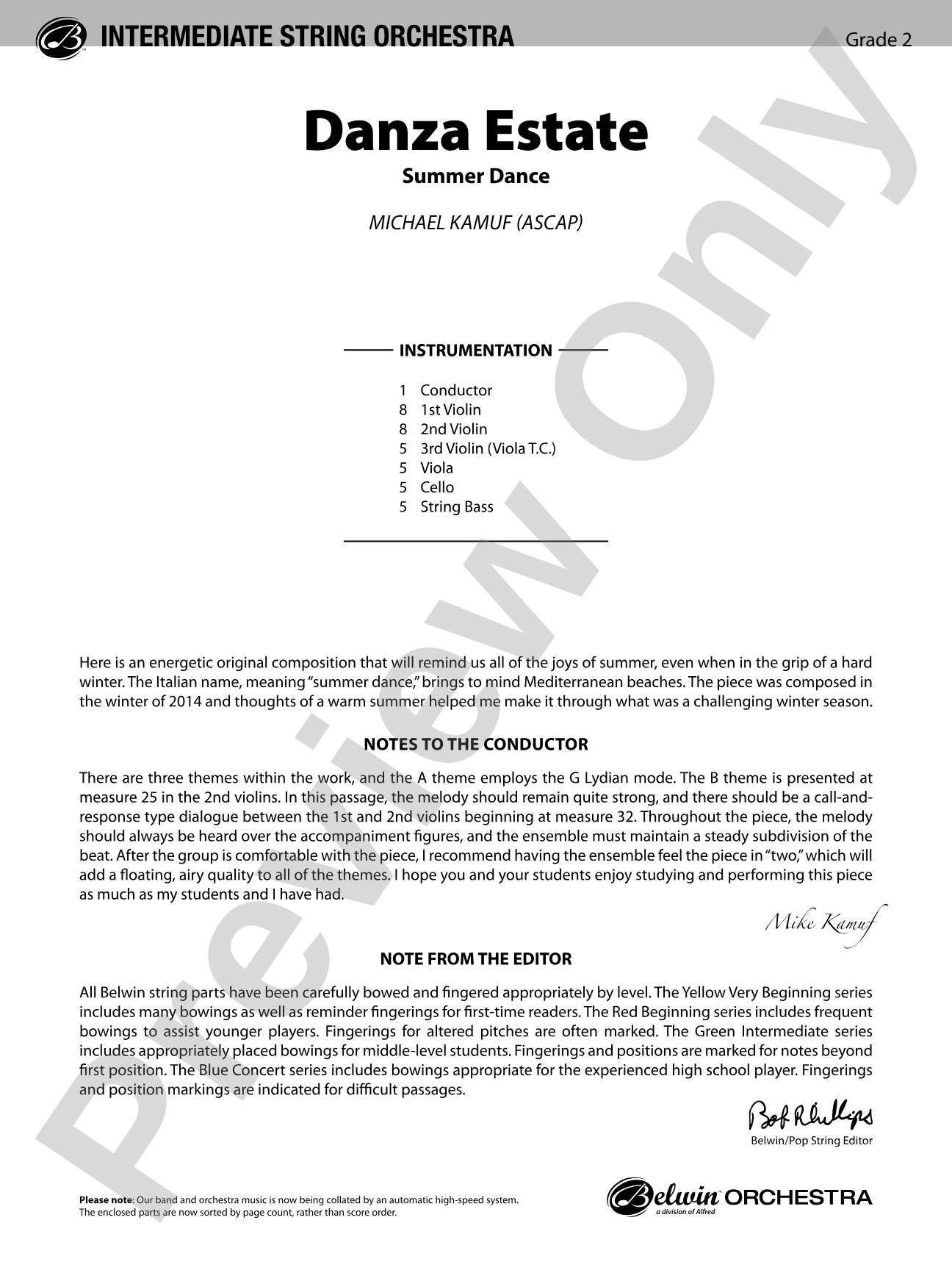 Danza Estate: String Orchestra Conductor Score & Parts