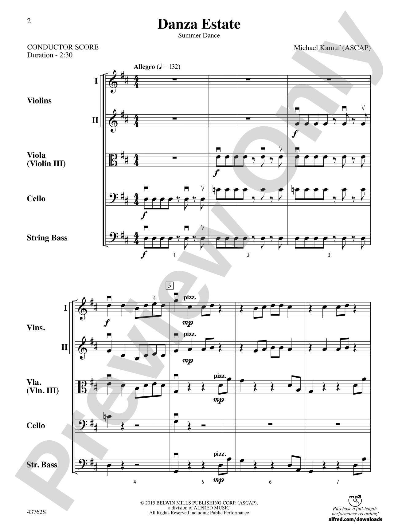 Danza Estate: String Orchestra Conductor Score & Parts