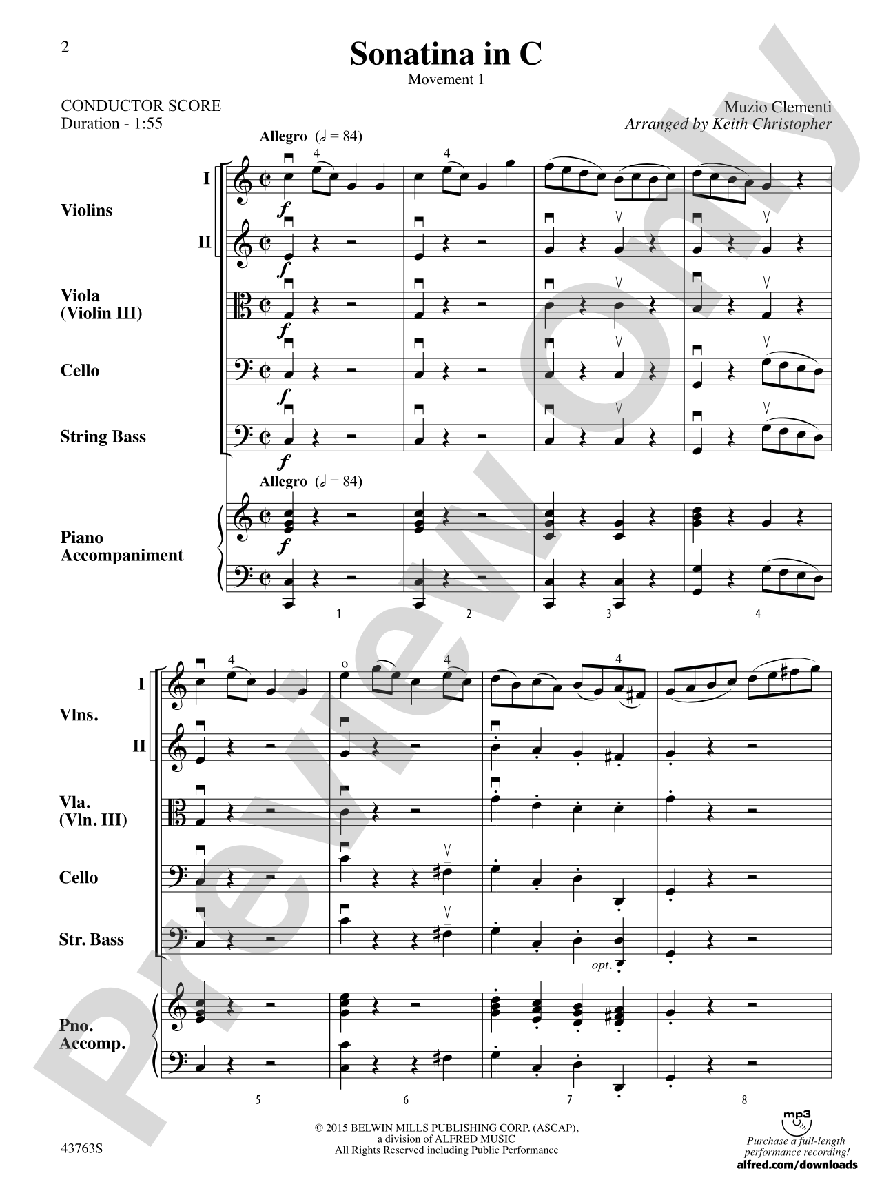Sonatina in C: String Orchestra Conductor Score & Parts