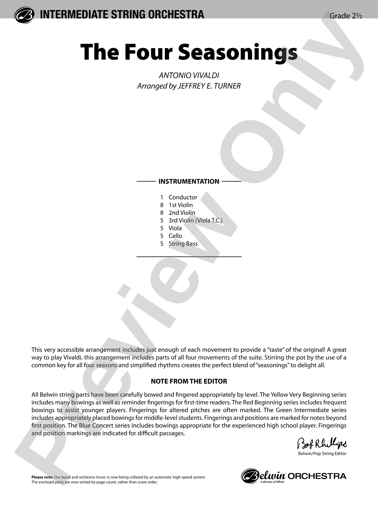 The Four Seasonings: String Orchestra Conductor Score & Parts