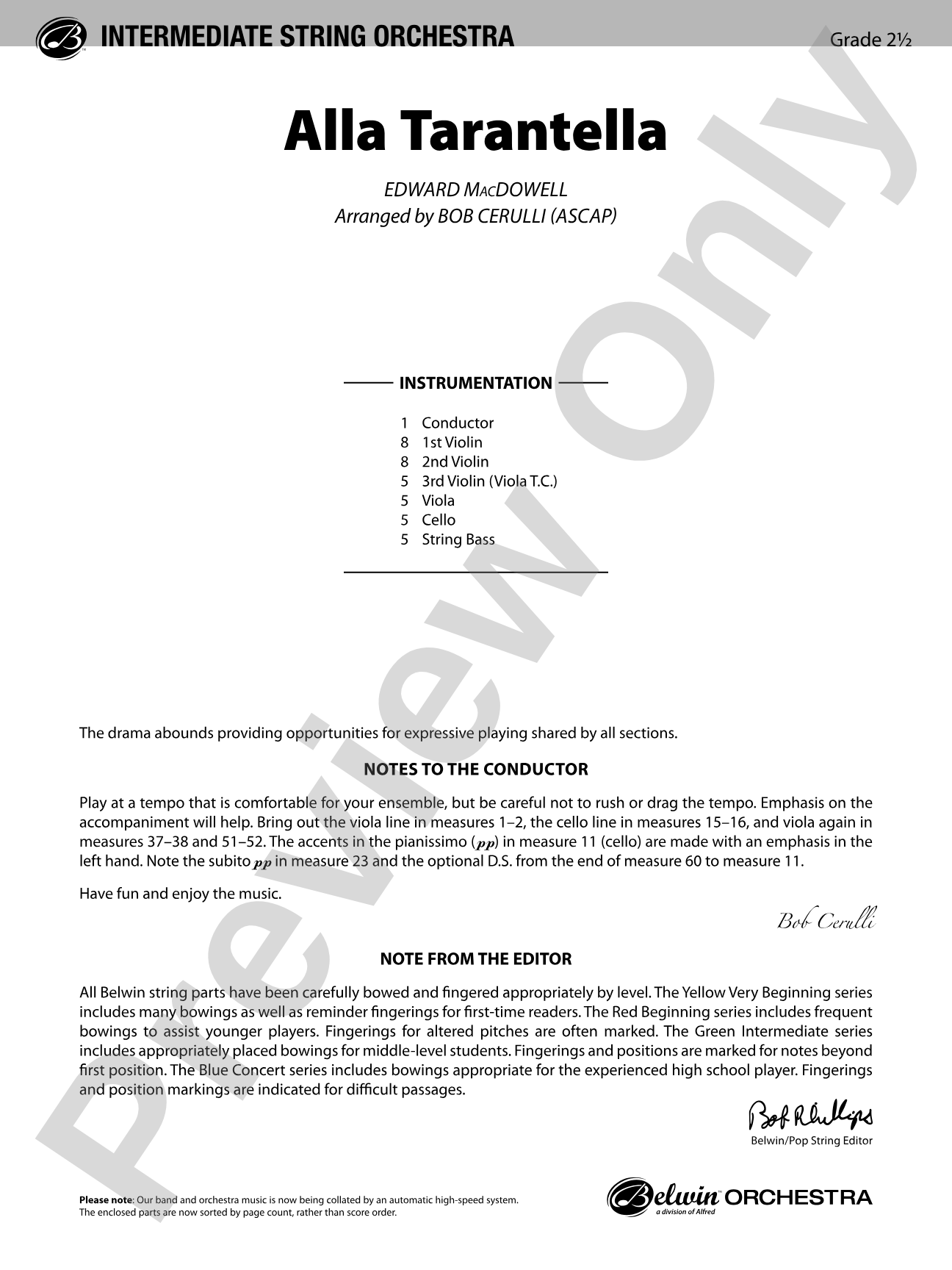 Alla Tarantella: String Orchestra Conductor Score & Parts