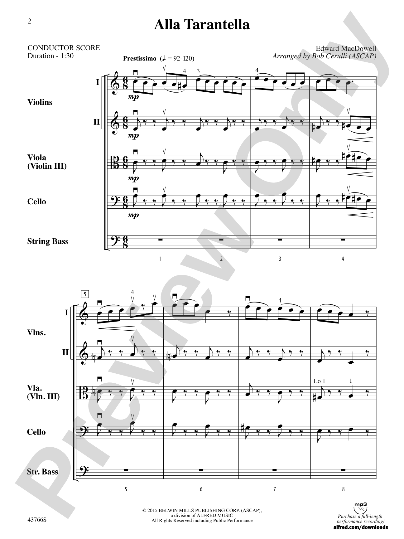 Alla Tarantella: String Orchestra Conductor Score & Parts