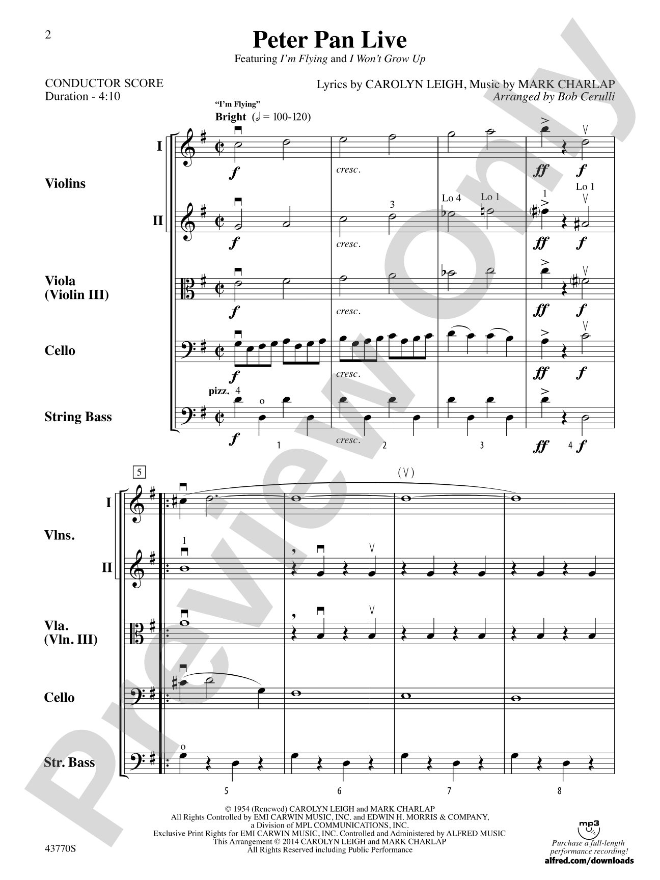 Peter Pan Live: String Orchestra Conductor Score & Parts