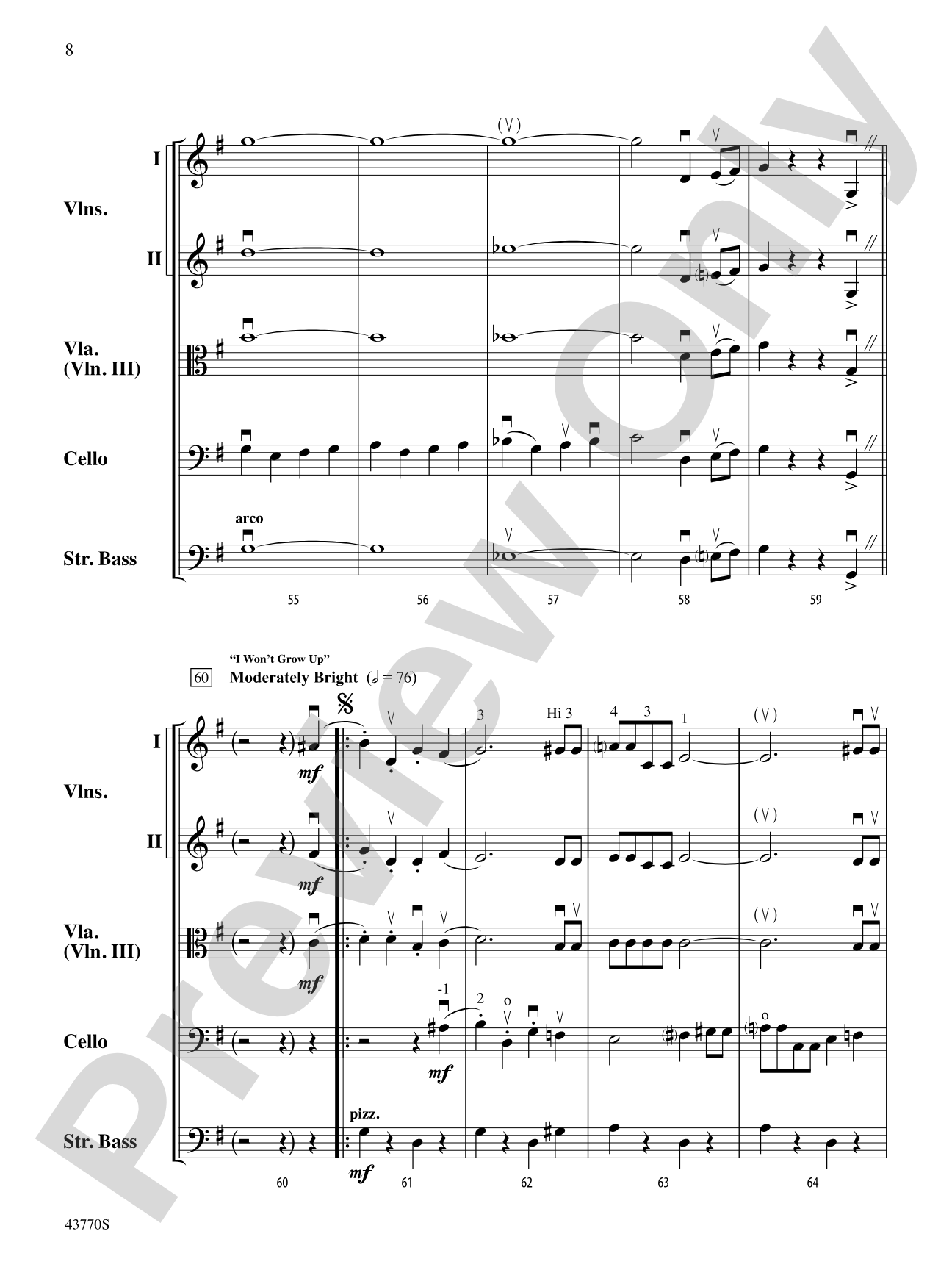 Peter Pan Live: String Orchestra Conductor Score & Parts