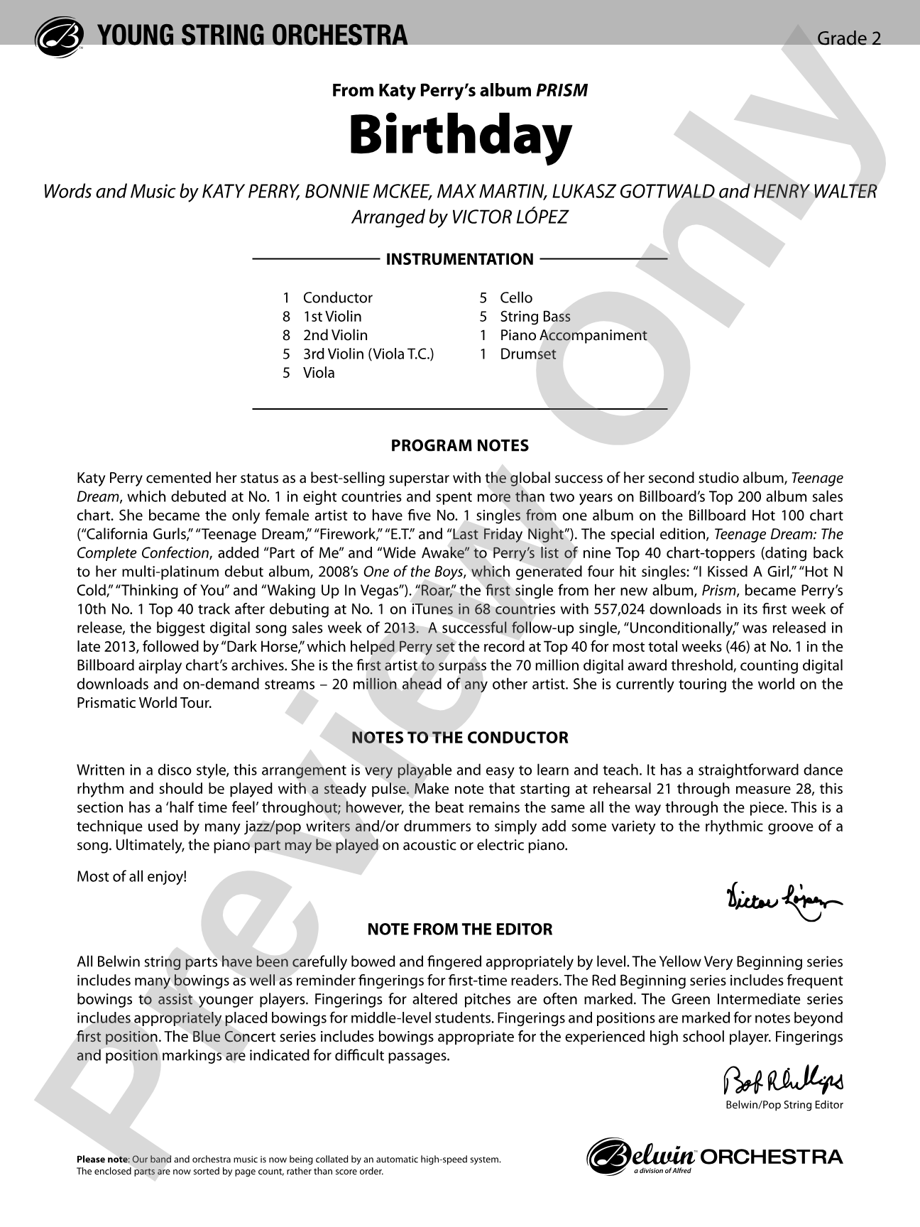 Birthday: String Orchestra Conductor Score & Parts