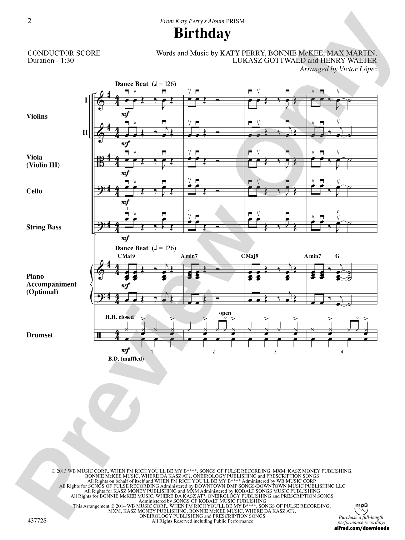 Birthday: String Orchestra Conductor Score & Parts