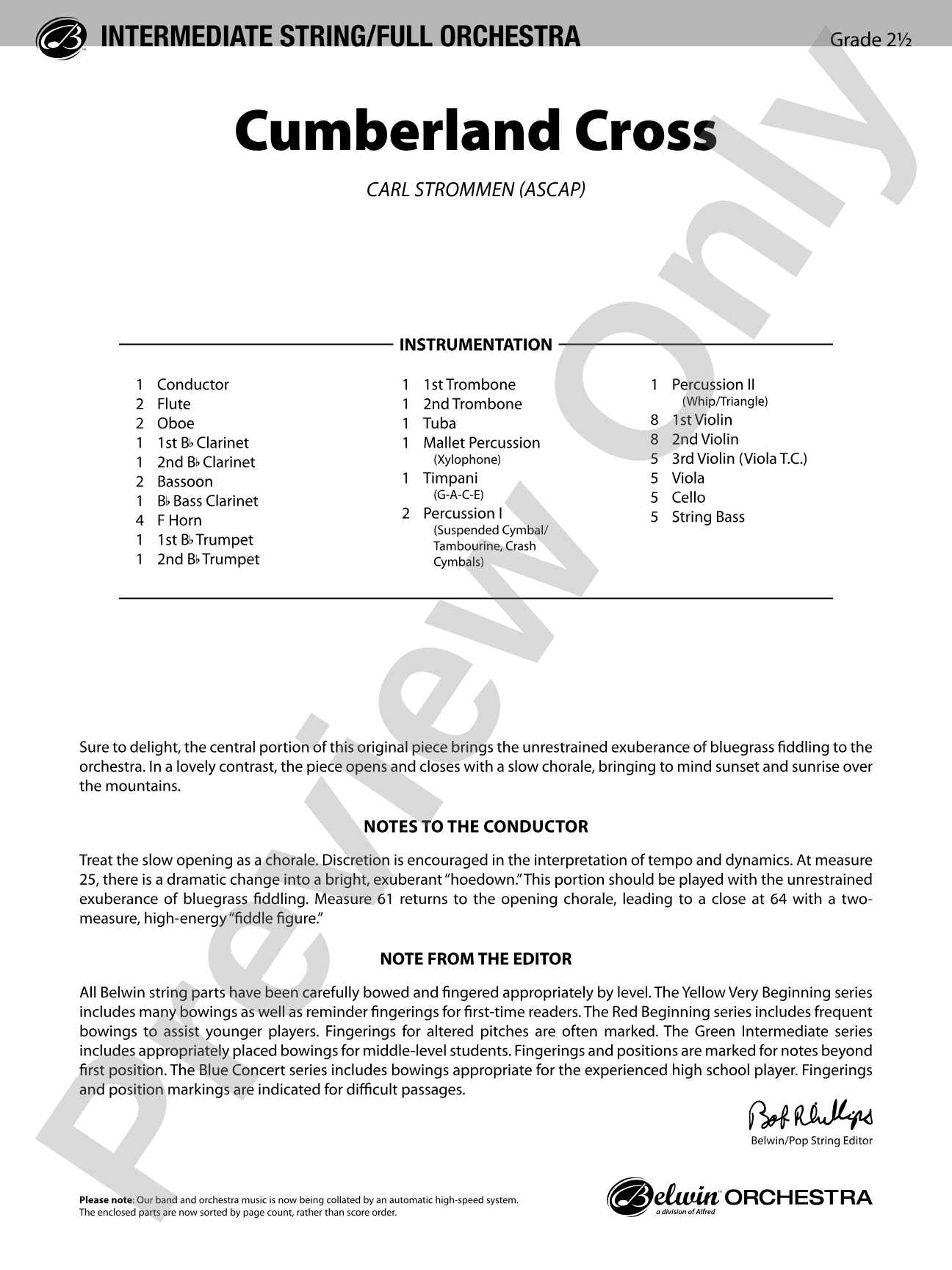 Cumberland Cross: Full Orchestra Conductor Score & Parts