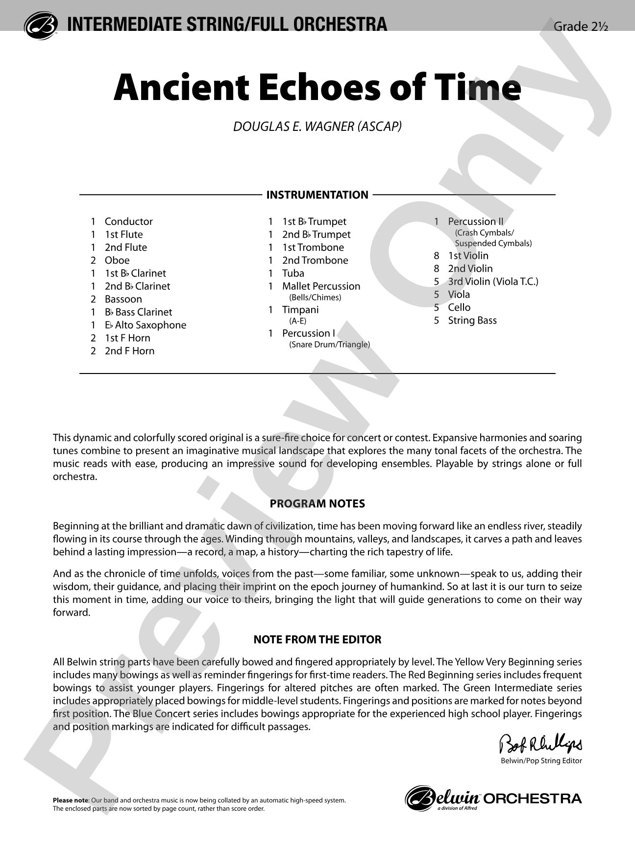 Ancient Echoes of Time: Full Orchestra Conductor Score & Parts