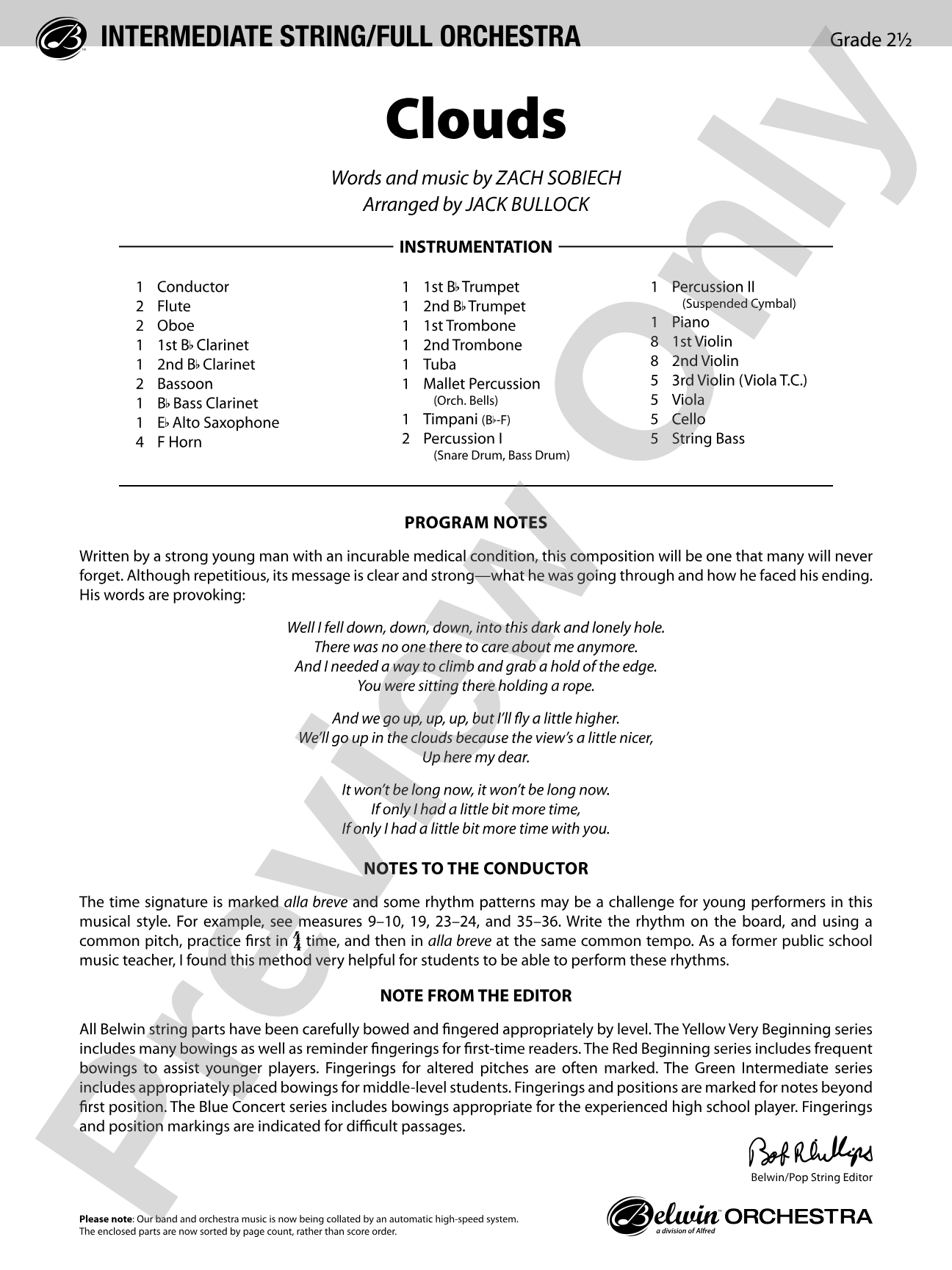 Clouds: Full Orchestra Conductor Score & Parts