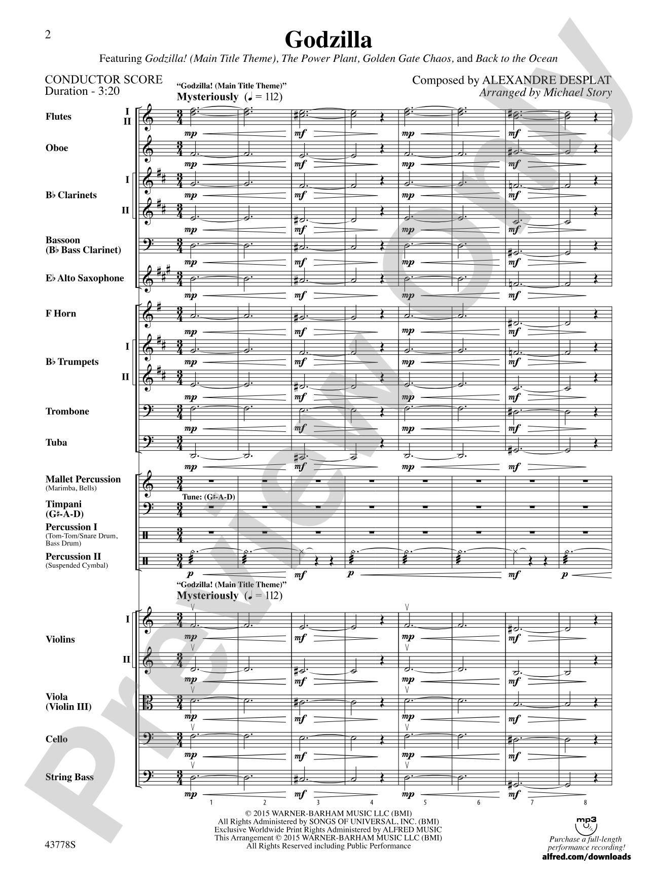 Godzilla: Full Orchestra Conductor Score & Parts