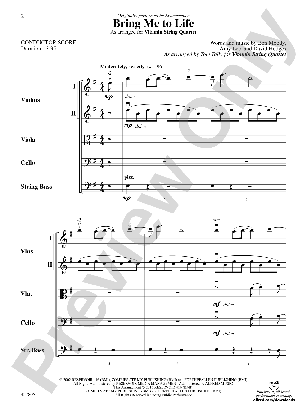 Bring Me to Life: String Orchestra Conductor Score & Parts