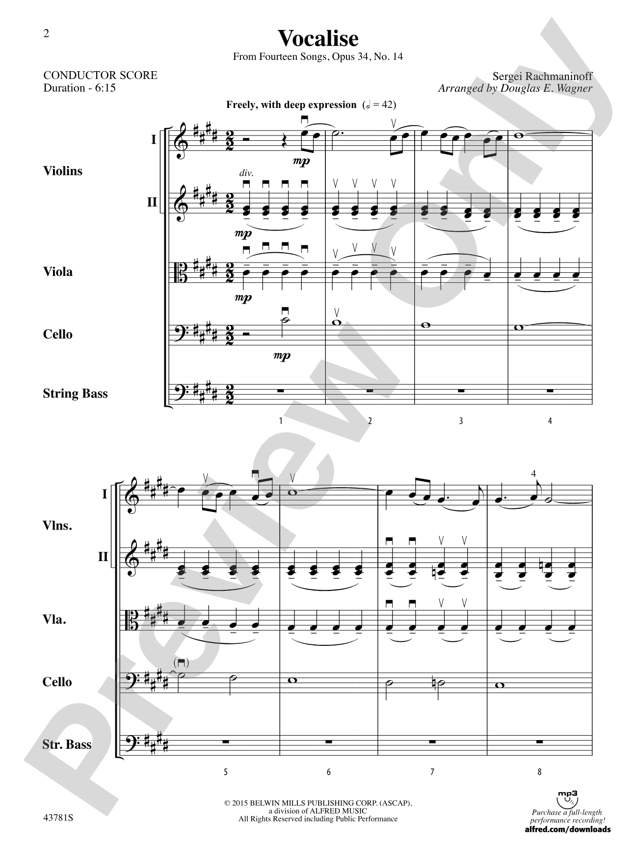 Vocalise: String Orchestra Conductor Score & Parts