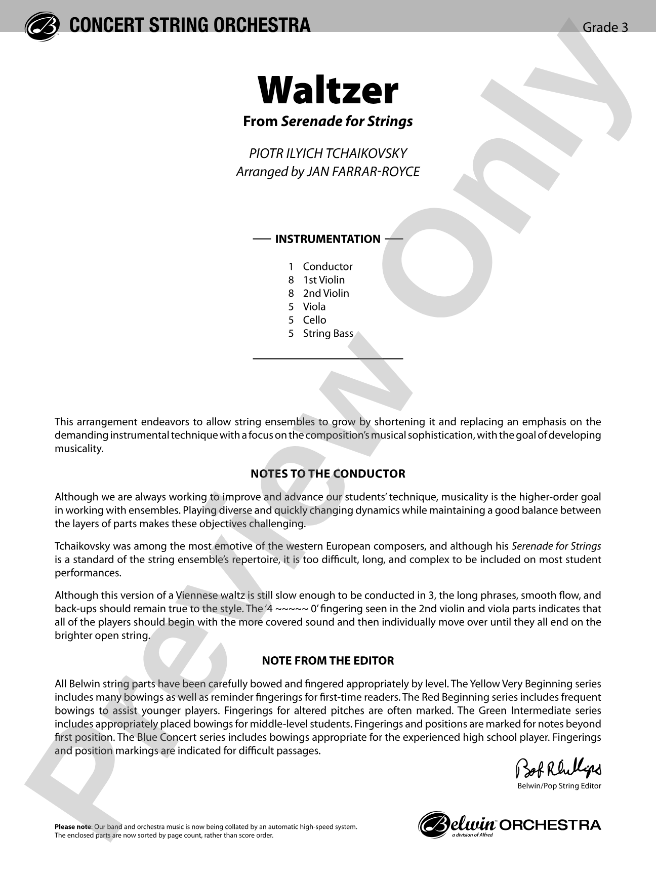 Waltzer: String Orchestra Conductor Score & Parts