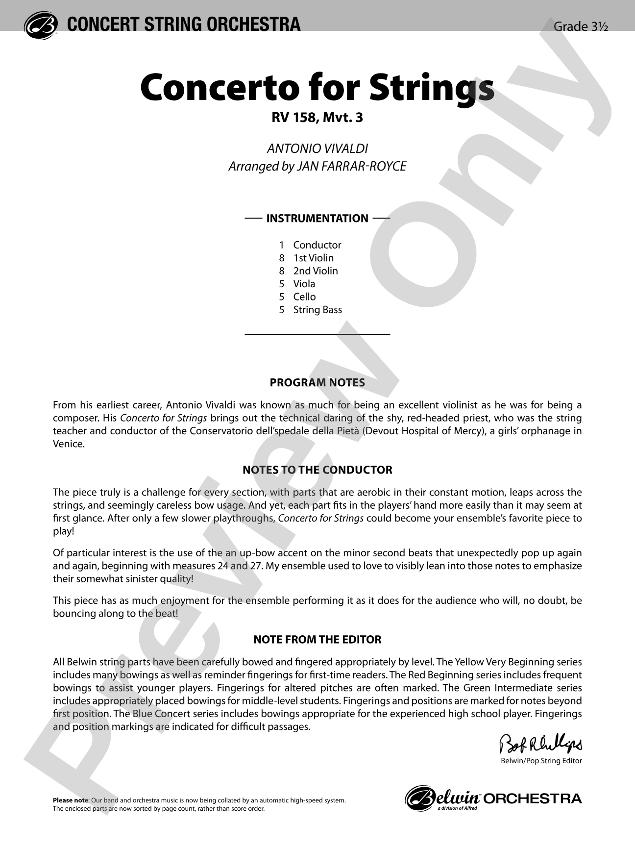 Concerto for Strings: String Orchestra Conductor Score & Parts