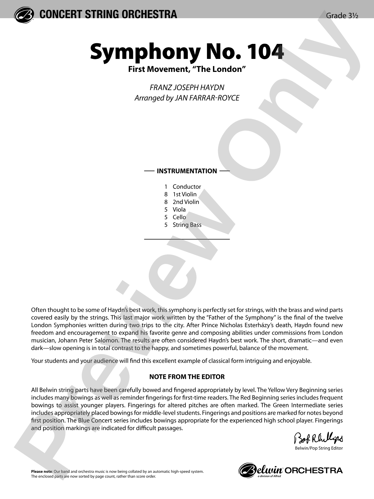Symphony No. 104: String Orchestra Conductor Score & Parts