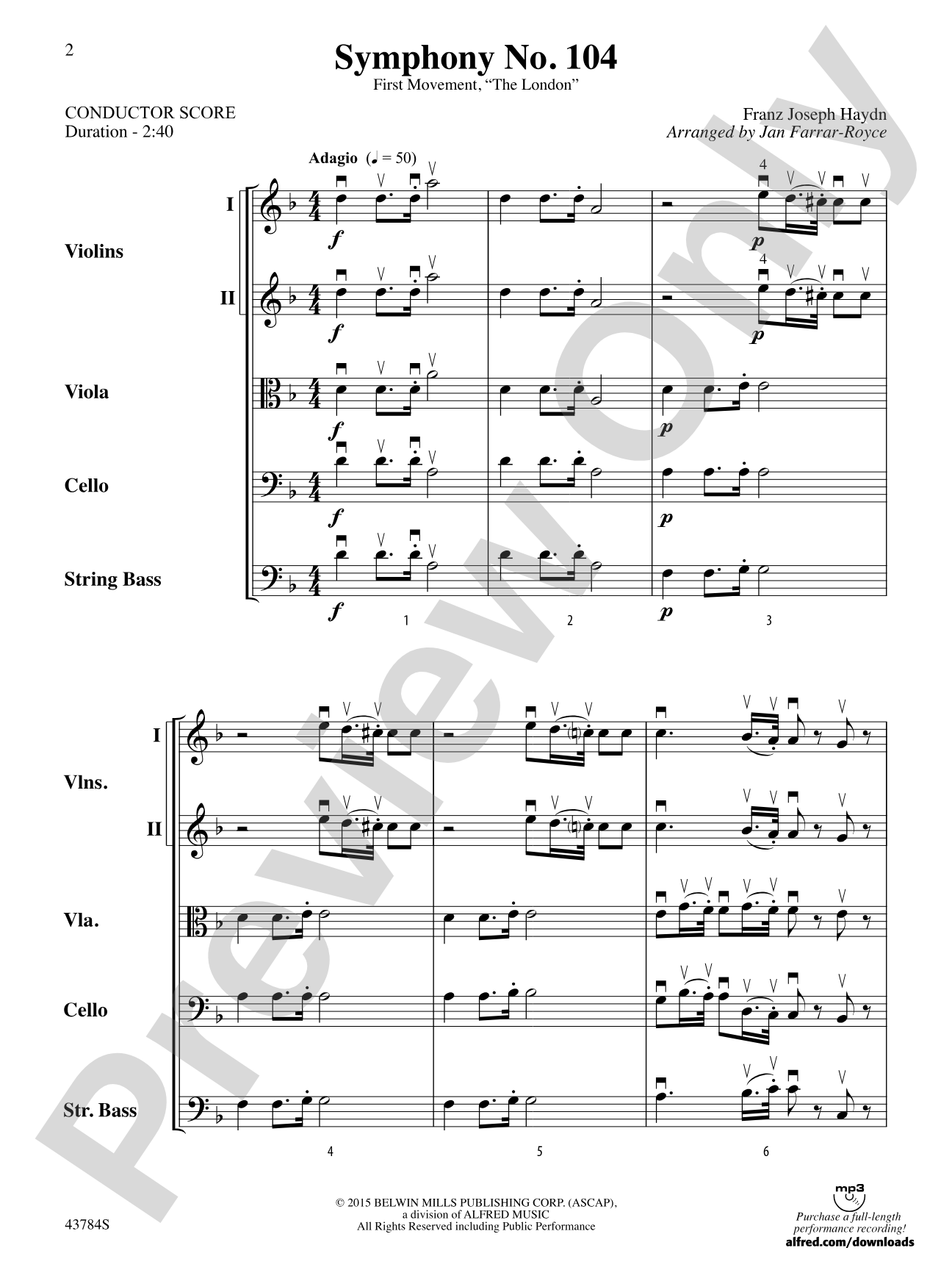 Symphony No. 104: String Orchestra Conductor Score & Parts