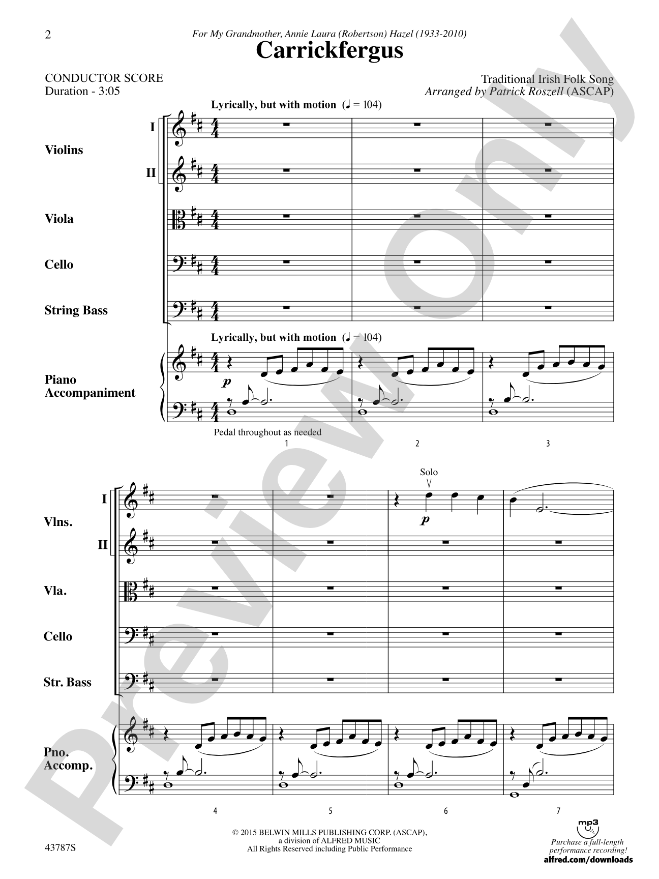 Carrickfergus: String Orchestra Conductor Score & Parts